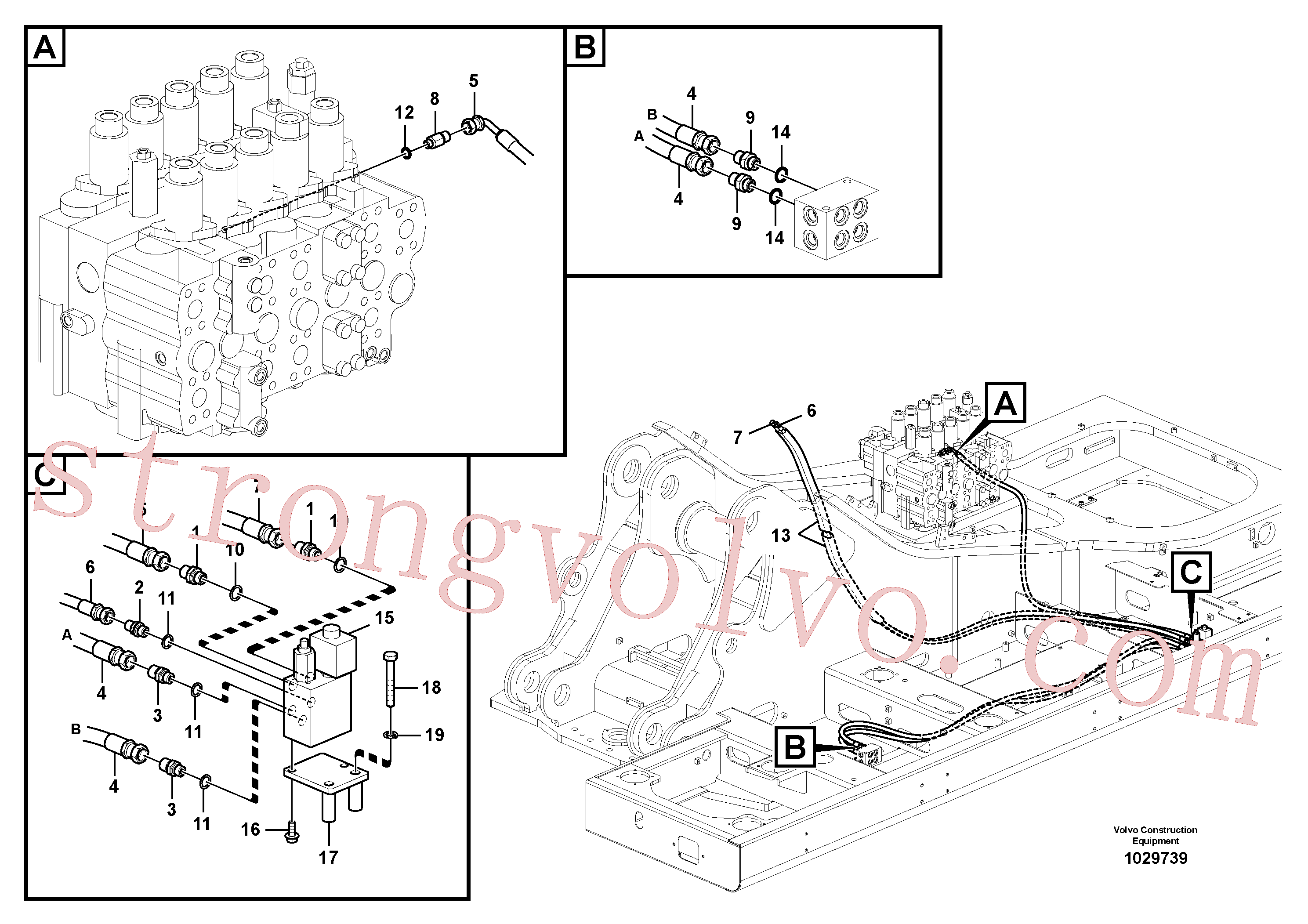 VOE14521727 Volvo Hidráulica de serviço, encaixe rápido na estrutura superior(1029739 Montagem)