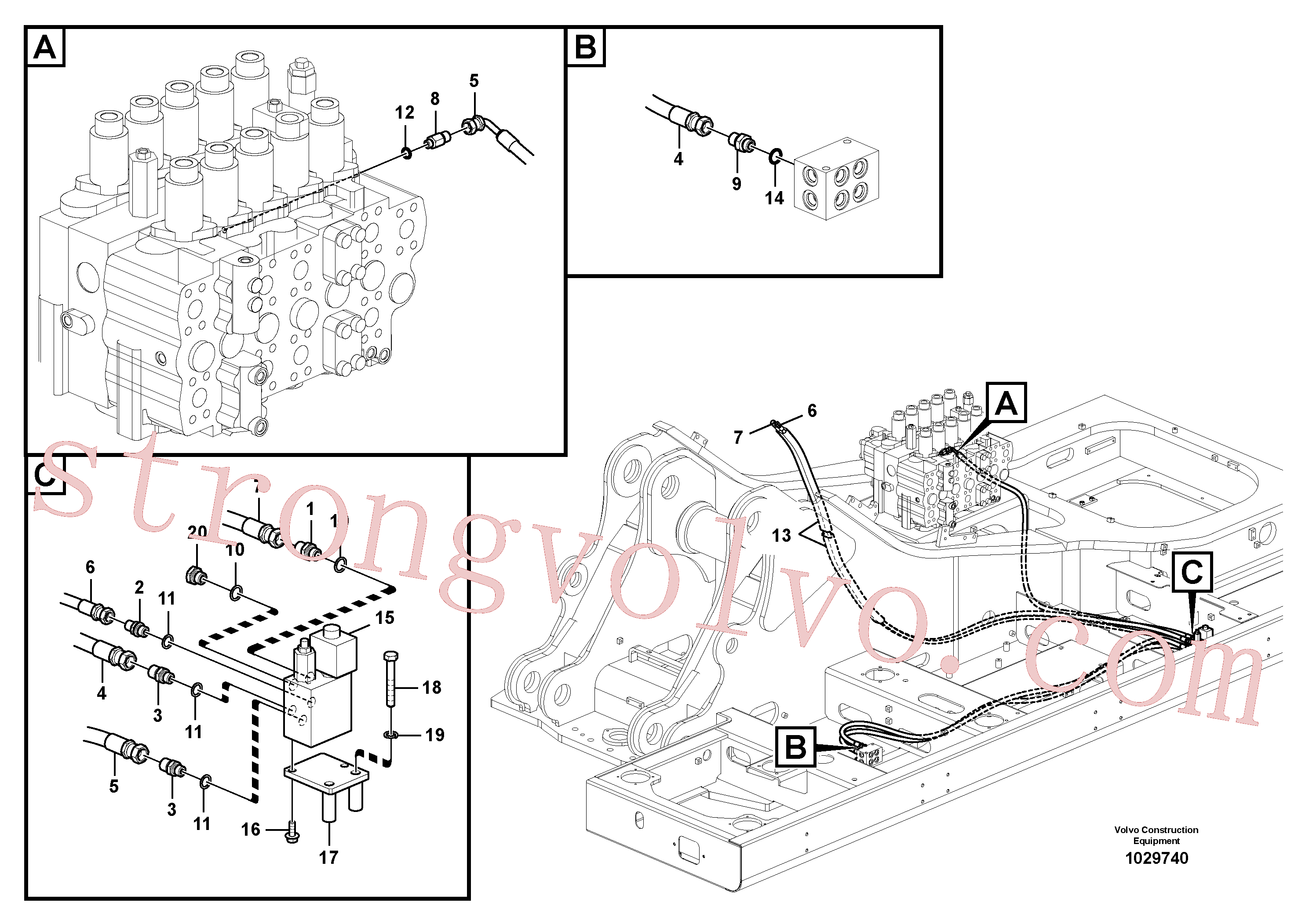 SA9453-03640 Volvo Hidráulica de serviço, encaixe rápido na estrutura superior(1029740 Montagem)