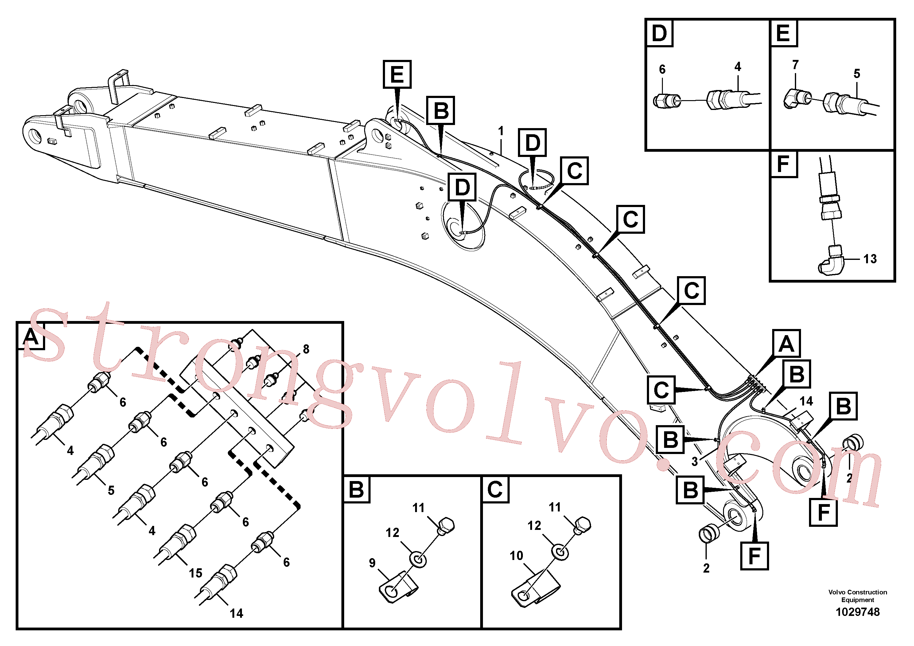 VOE14609295 Volvo Tubagem e lubrificação com massa da lança(1029748 Montagem)