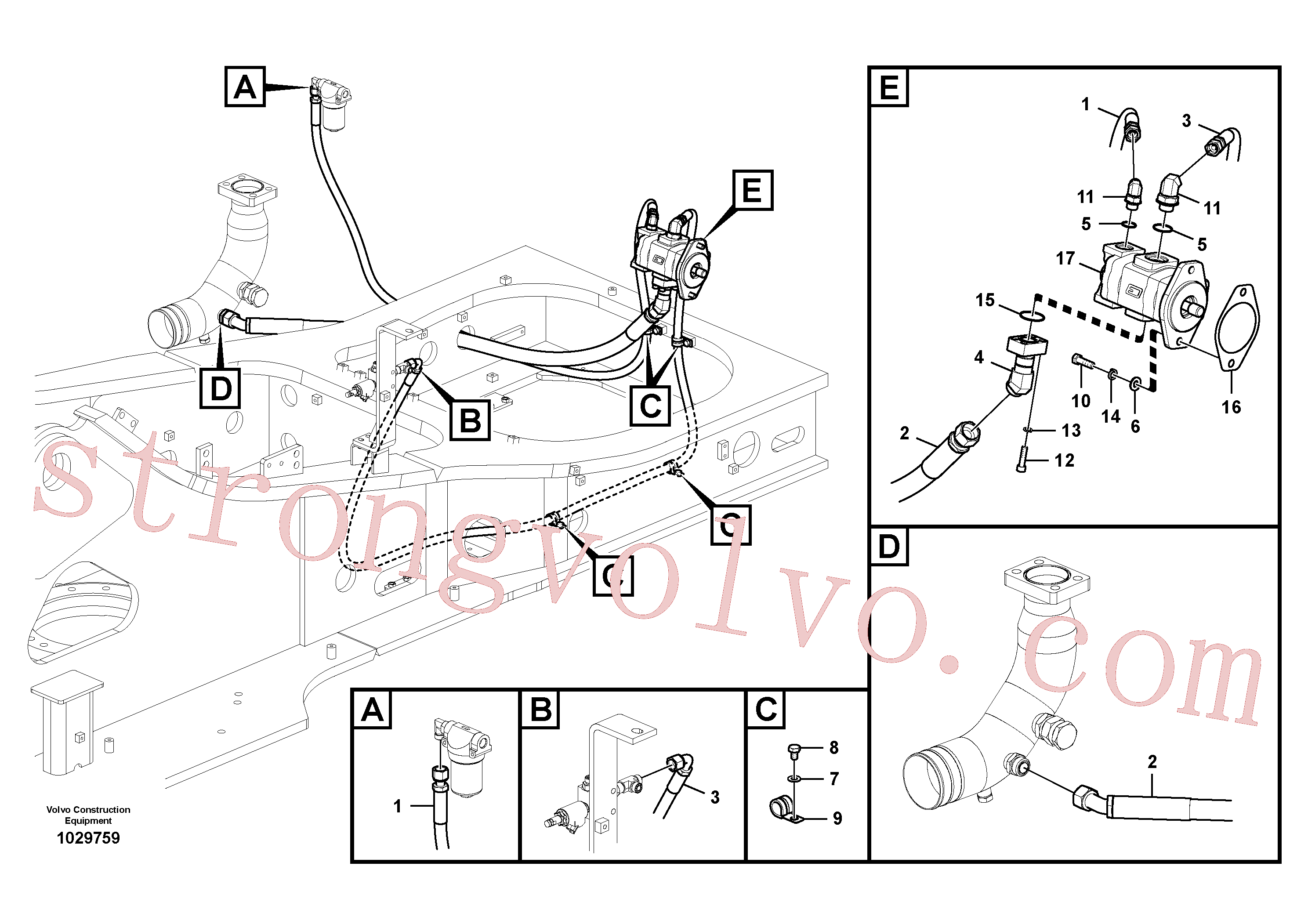 SA9452-06232 Volvo Hidráulica de serviço, inclinação e rotor na estrutura superior(1029759 Montagem)