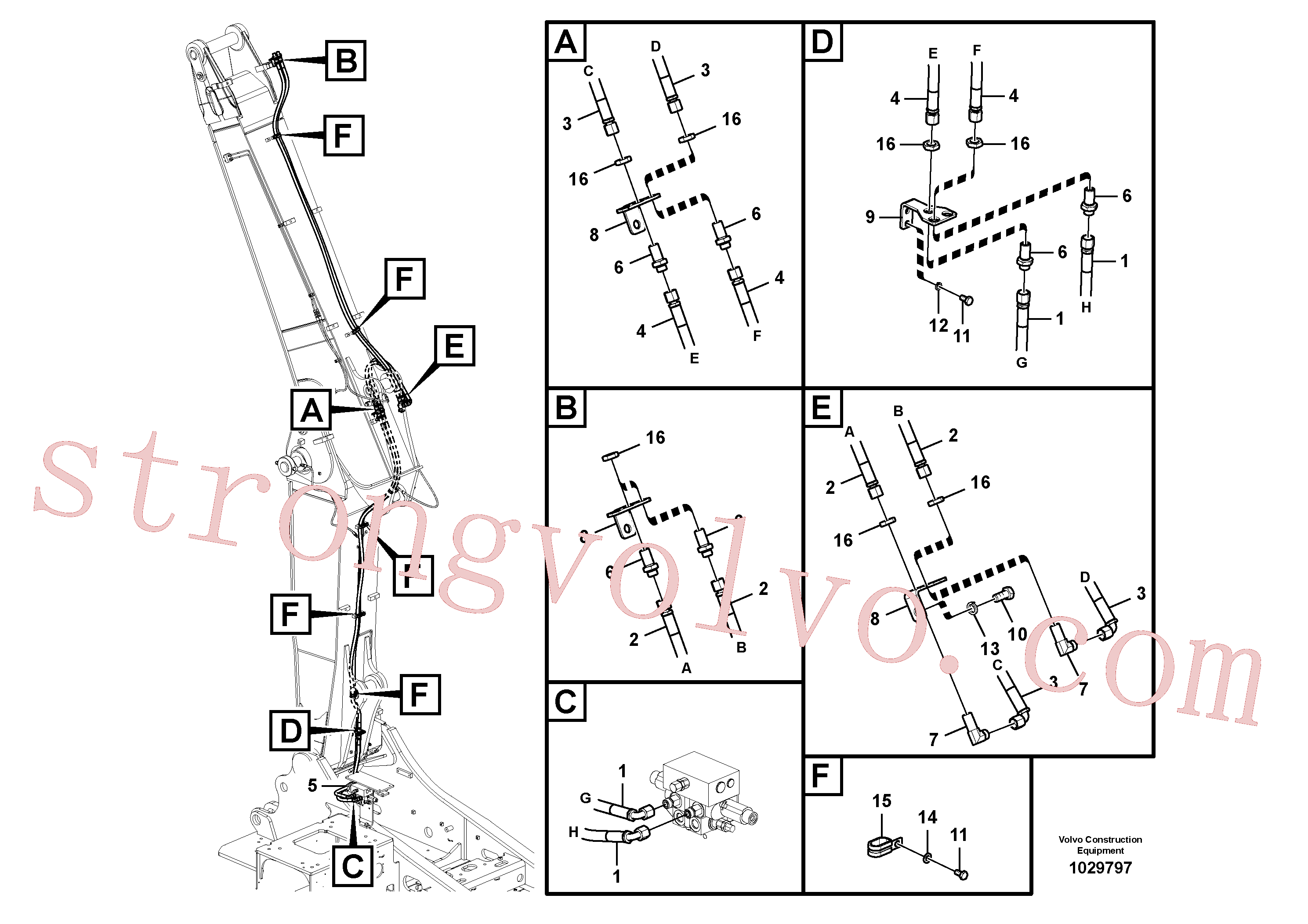 VOE15095019 Volvo Hidráulica de serviço, inclinação e rotor na lança ajustável(1029797 Montagem)