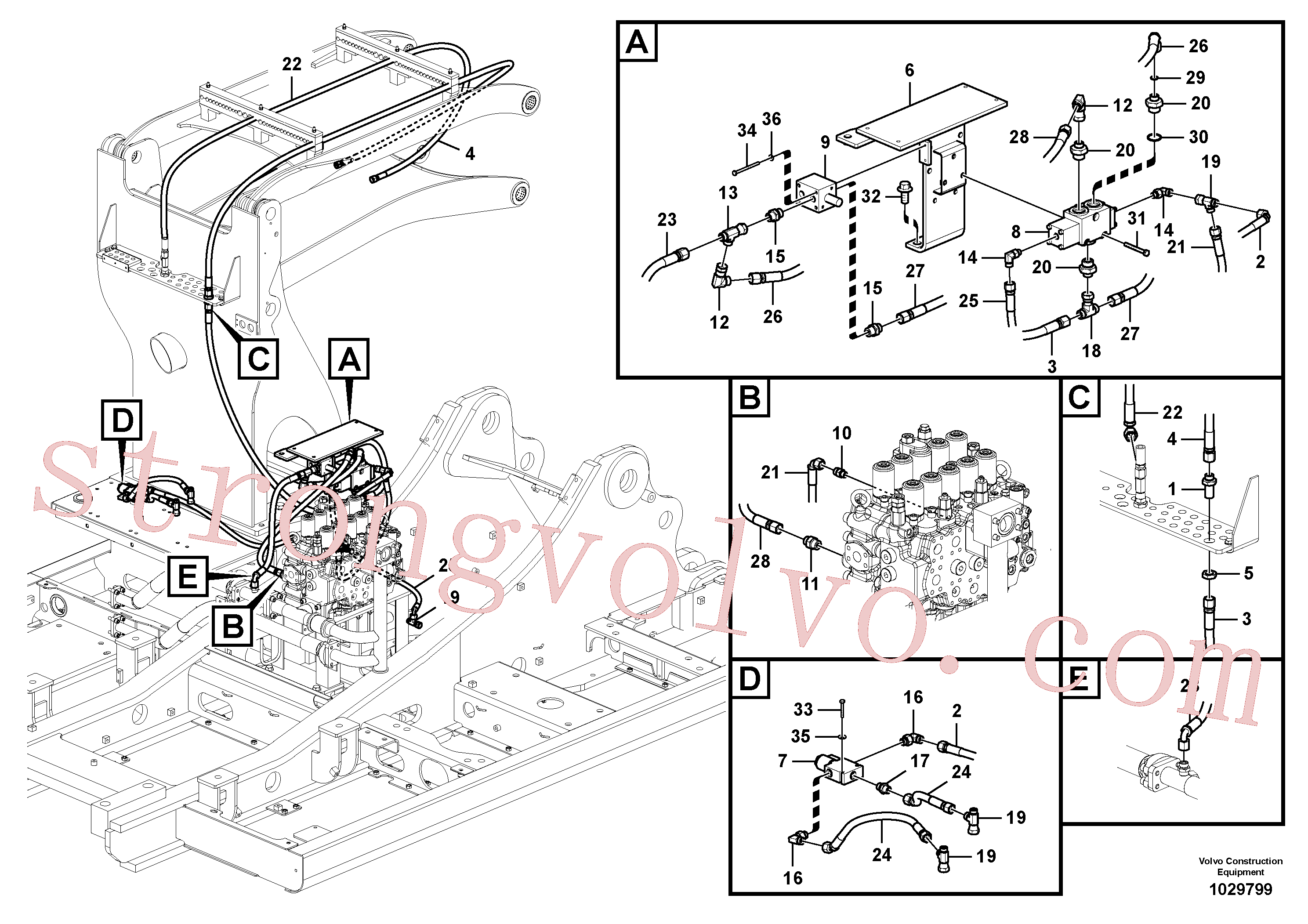 VOE936676 Volvo Hidráulica de serviço, inclinação e rotor na estrutura superior(1029799 Montagem)
