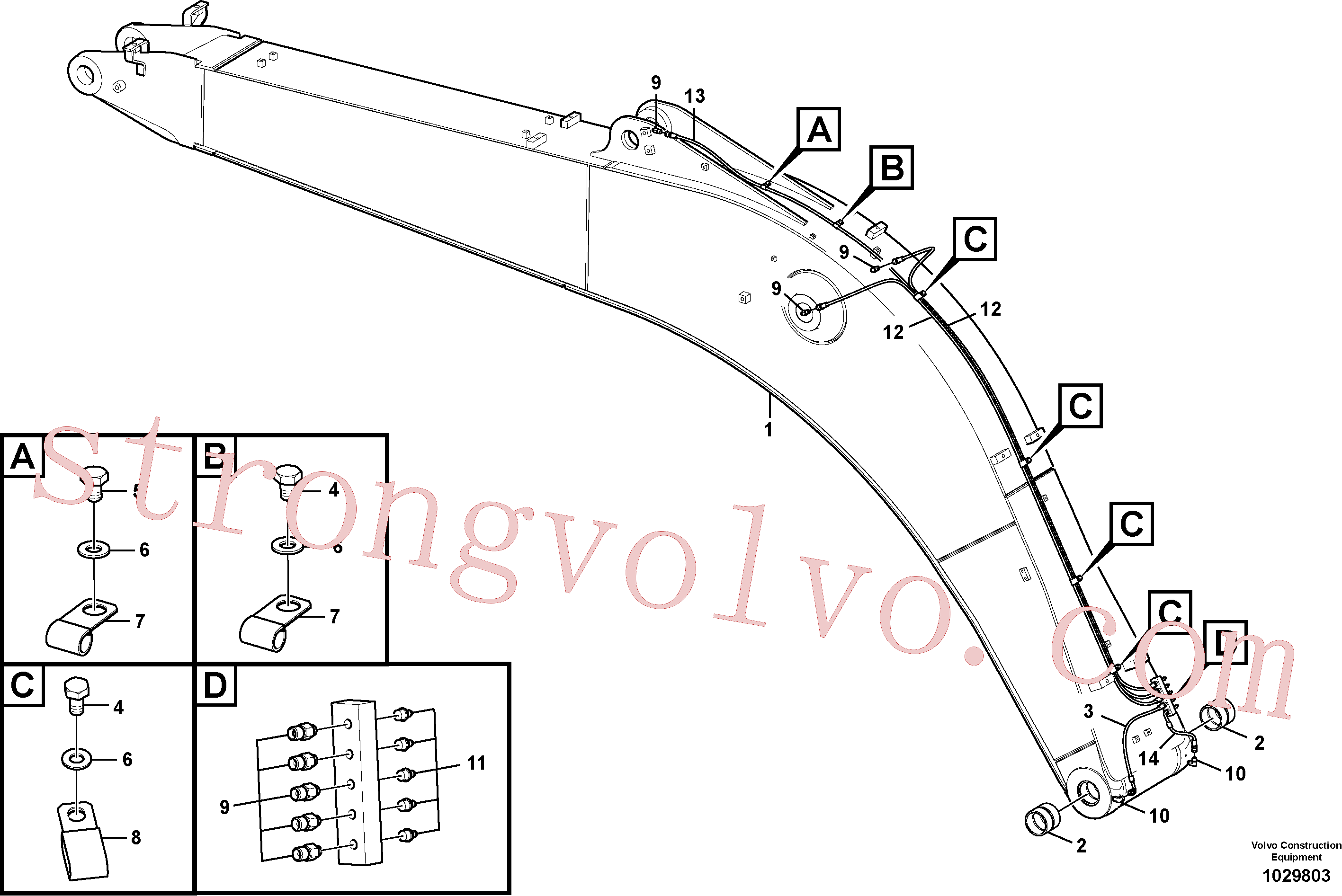 VOE14880673 Volvo Tubagem e lubrificação com massa da lança(1029803 Montagem)