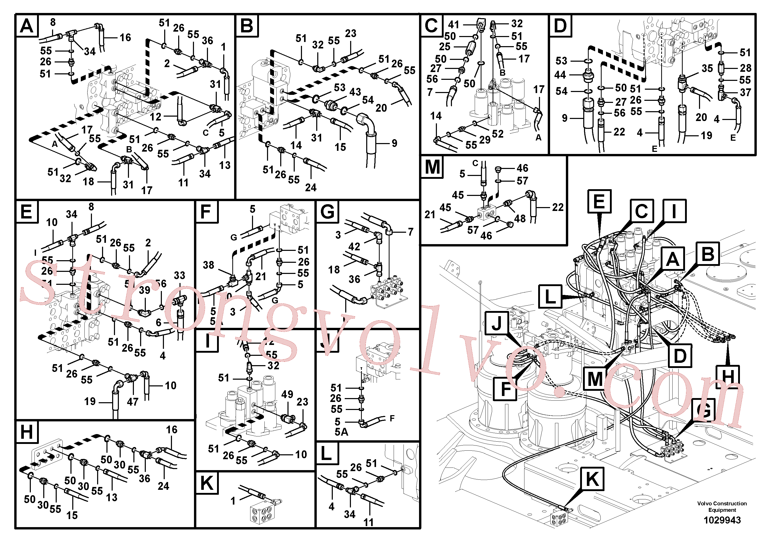 VOE14538884 Volvo Sistema servomotor, tubagem da válvula de comando(1029943 Montagem)
