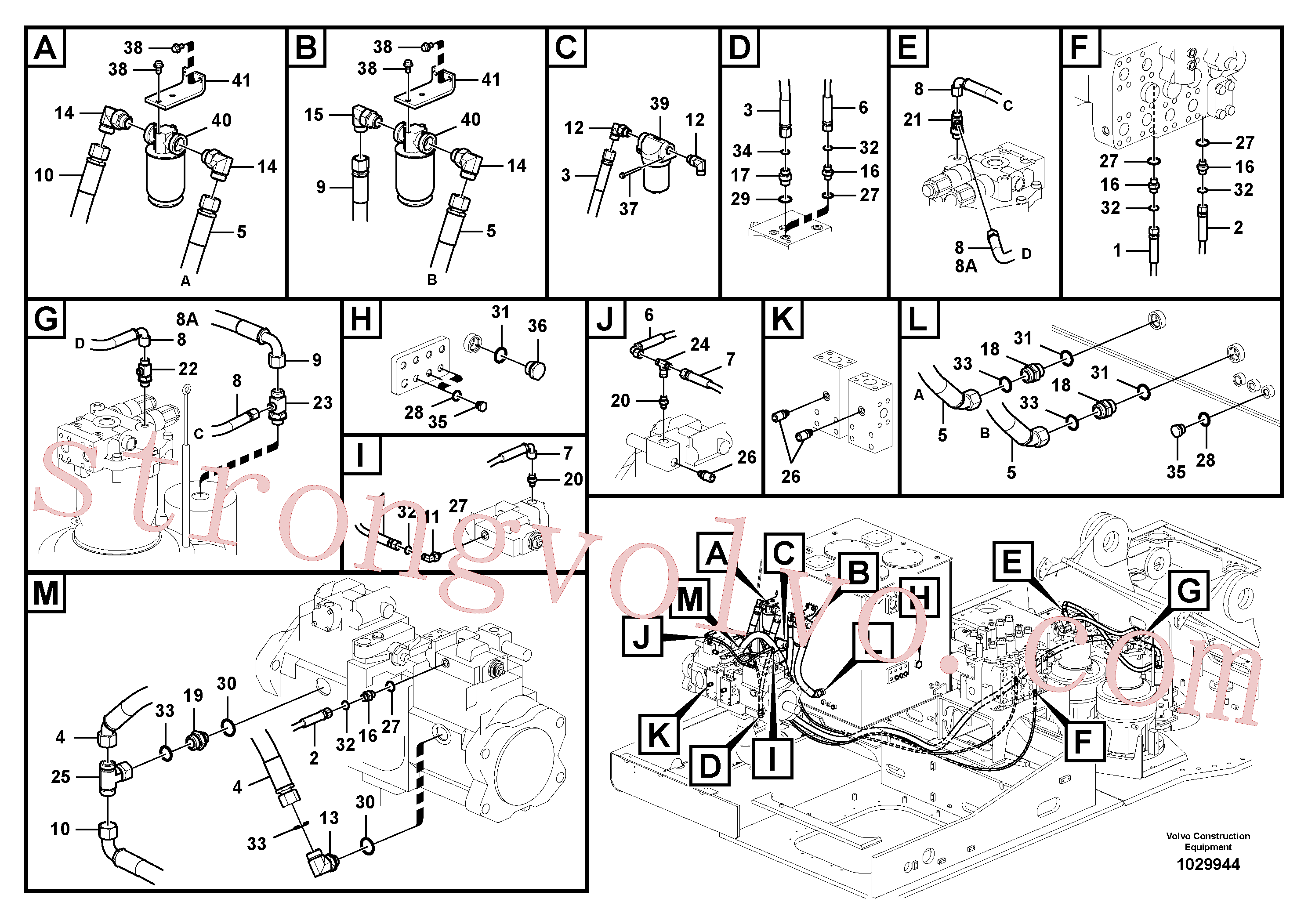 VOE14538786 Volvo Sistema servomotor, suporte do filtro e tubagem da bomba(1029944 Montagem)