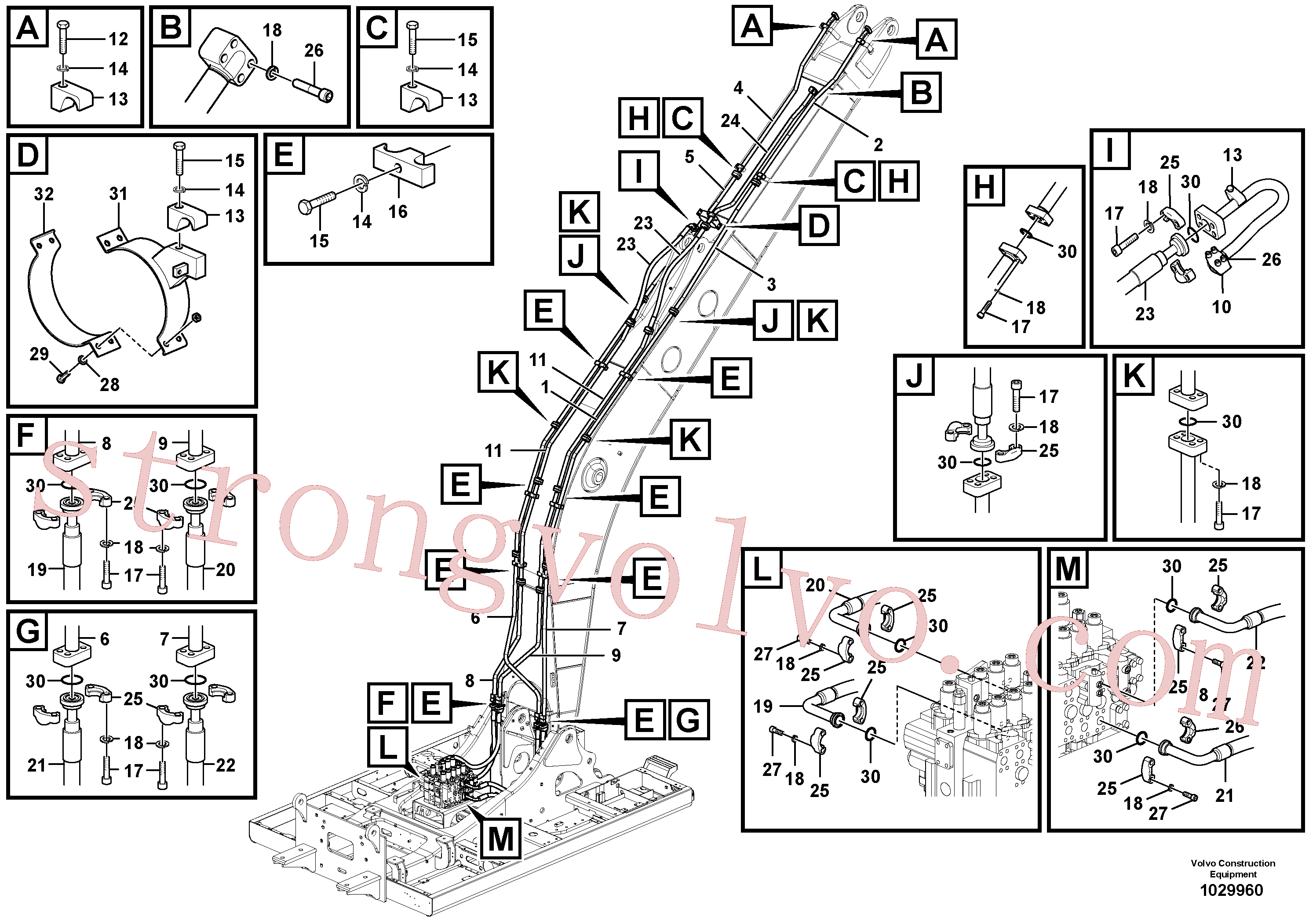 VOE14594964 Volvo Hidráulica de serviço, cilindro do braço de afundamento na lança.(1029960 Montagem)