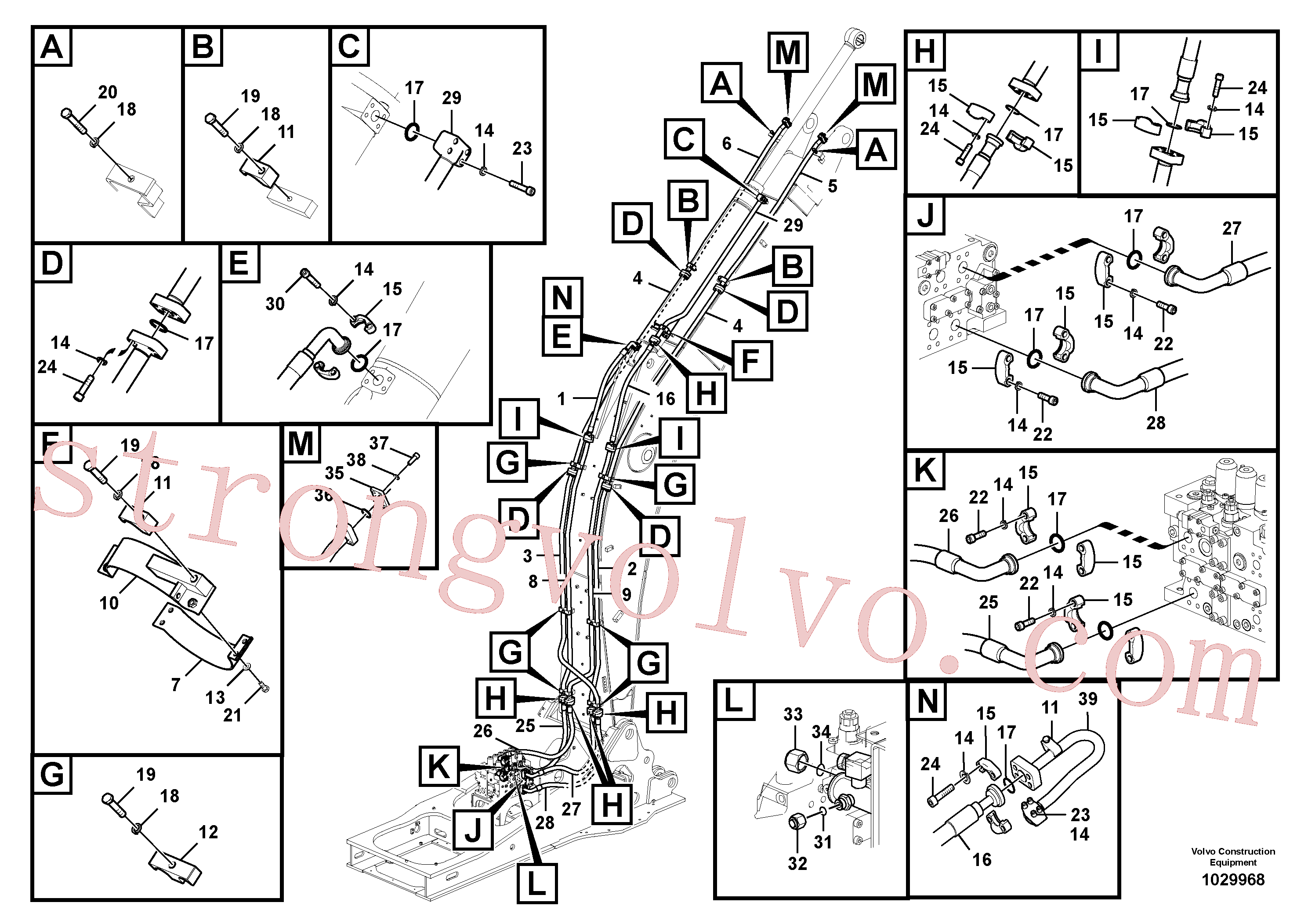 VOE14501866 Volvo Hidráulica de serviço, cilindro do braço de afundamento na lança.(1029968 Montagem)