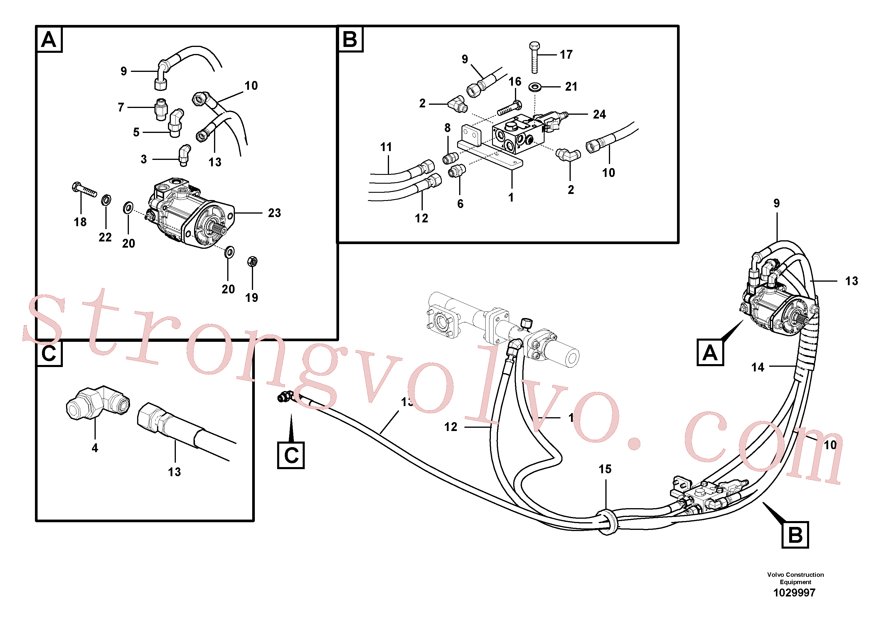VOE936686 Volvo Sistema hidráulico, sistema refrigerante do óleo(1029997 Montagem)