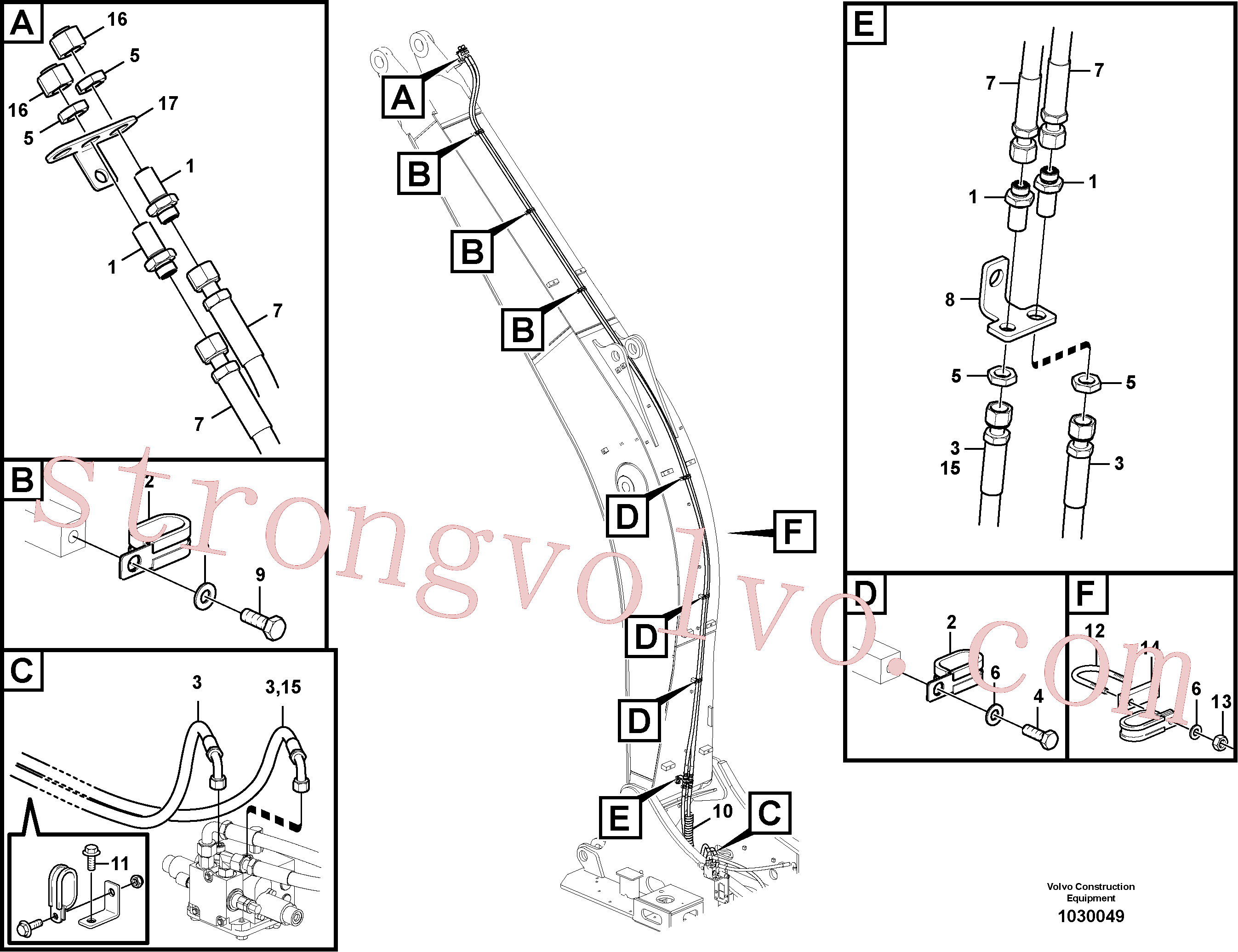 VOE938364 Volvo Hidráulica de serviço, inclinação e rotor na lança(1030049 Montagem)