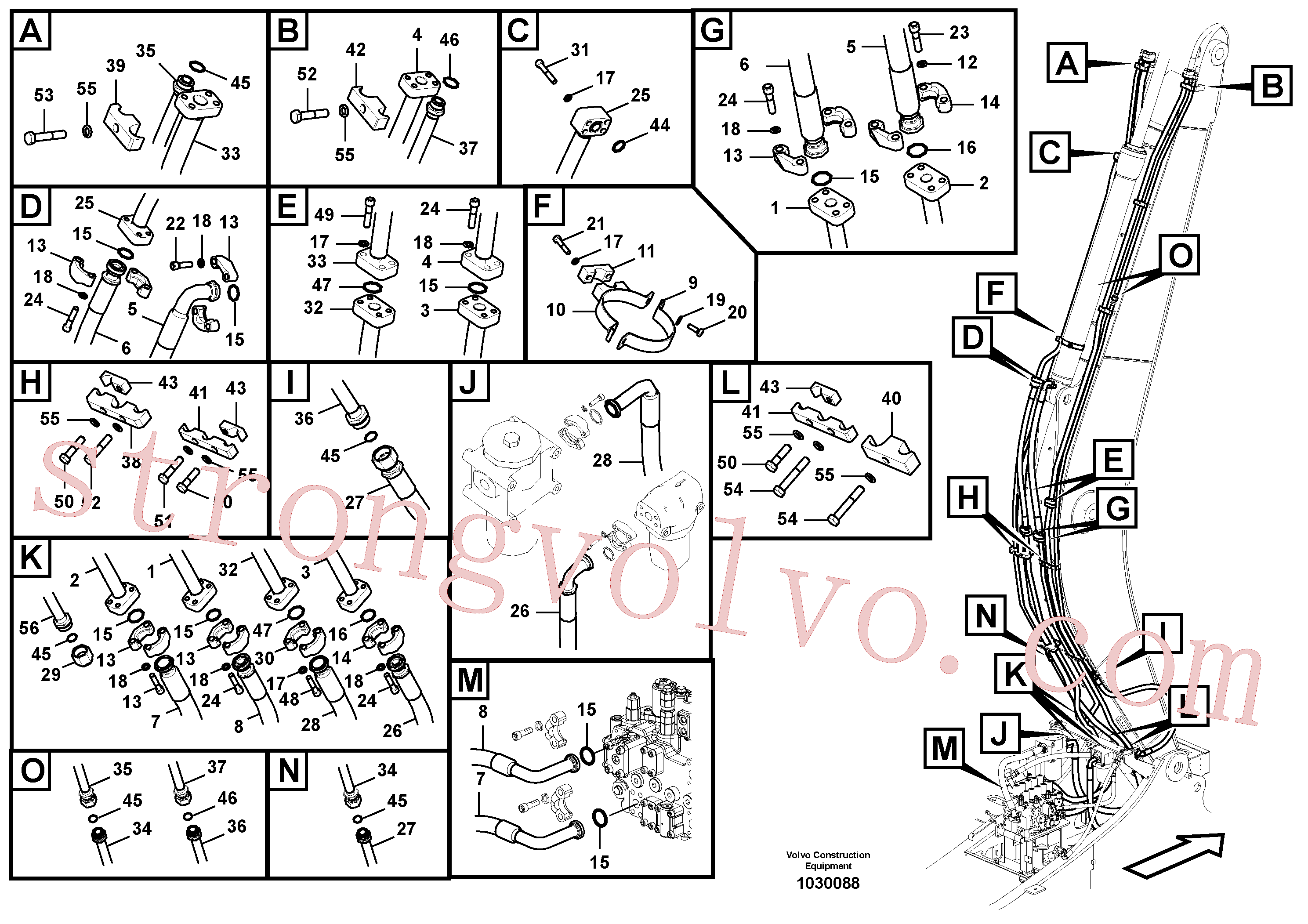 VOE14677882 Volvo Hidráulica de serviço, cilindro do braço de afundamento na lança.(1030088 Montagem)