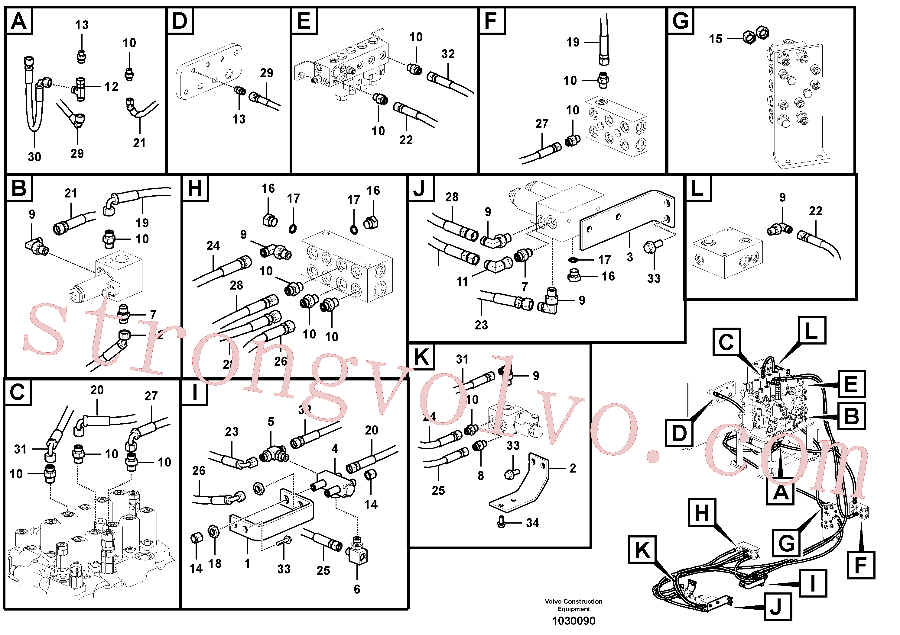 VOE937111 Volvo Sistema servomotor, válvula de comando para válvula solenóide(1030090 Montagem)