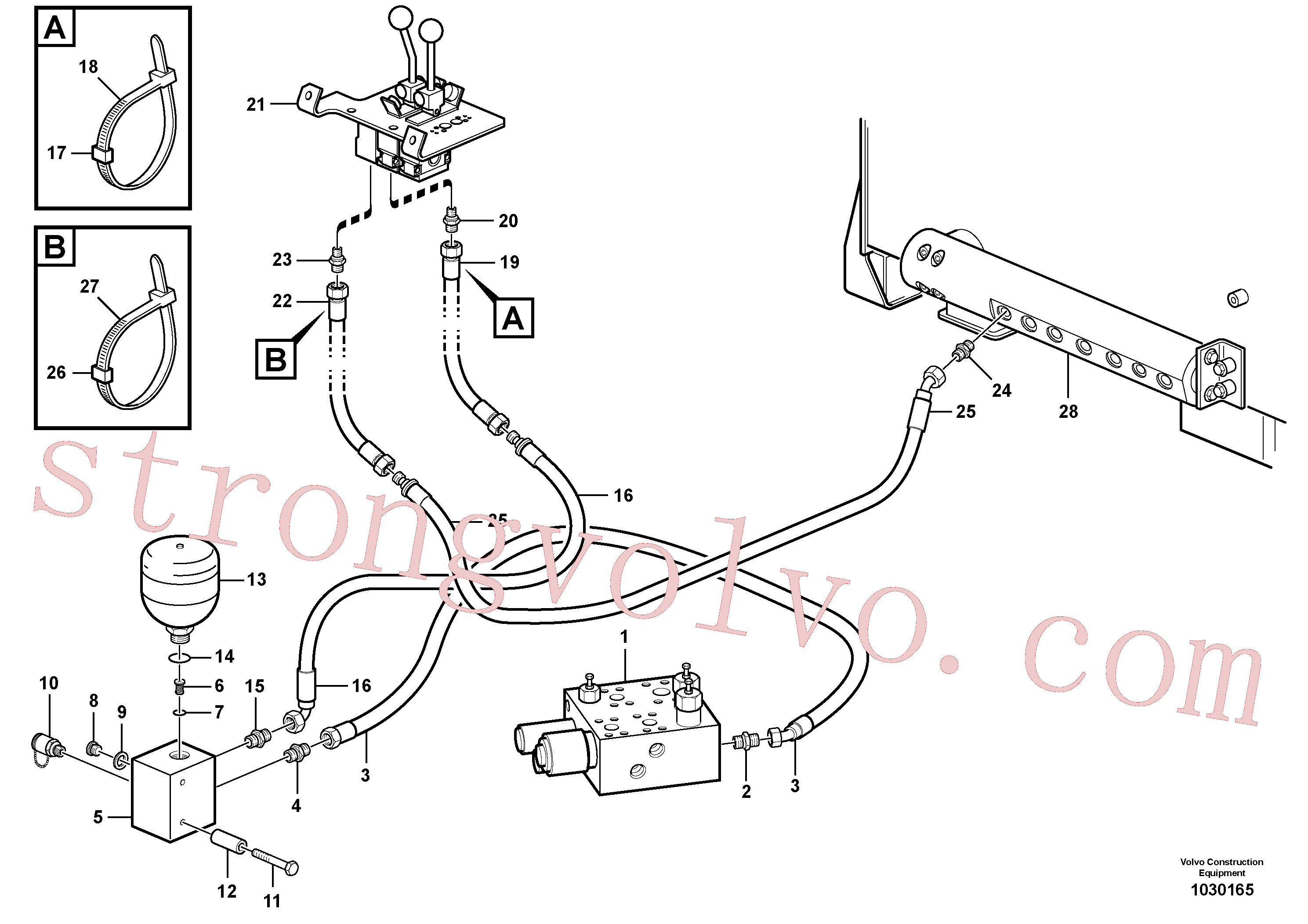 VOE11163103 Volvo Servomotor - hidráulico, linhas de alimentação e de retorno(1030165 Montagem)