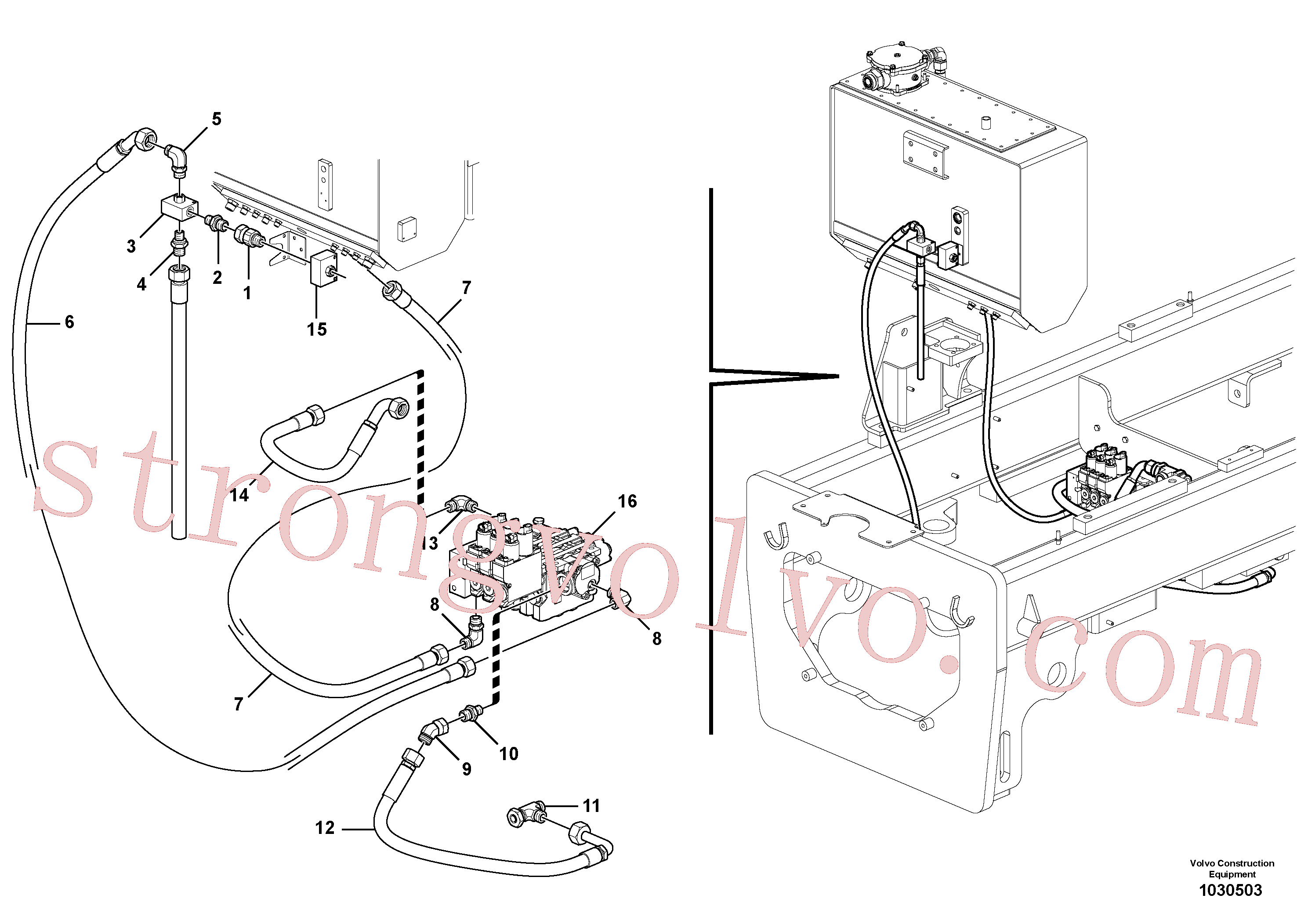 VOE936157 Volvo Circuito auxiliar de 3 bancos - tanque à válvula(1030503 Montagem)