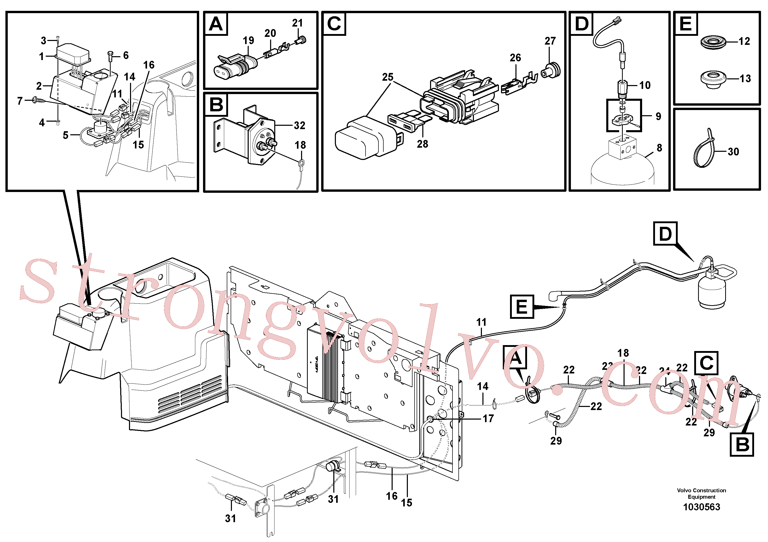 VOE955513 Volvo Cablagem, sistema de extinção de incêndios, cabina(1030563 Montagem)