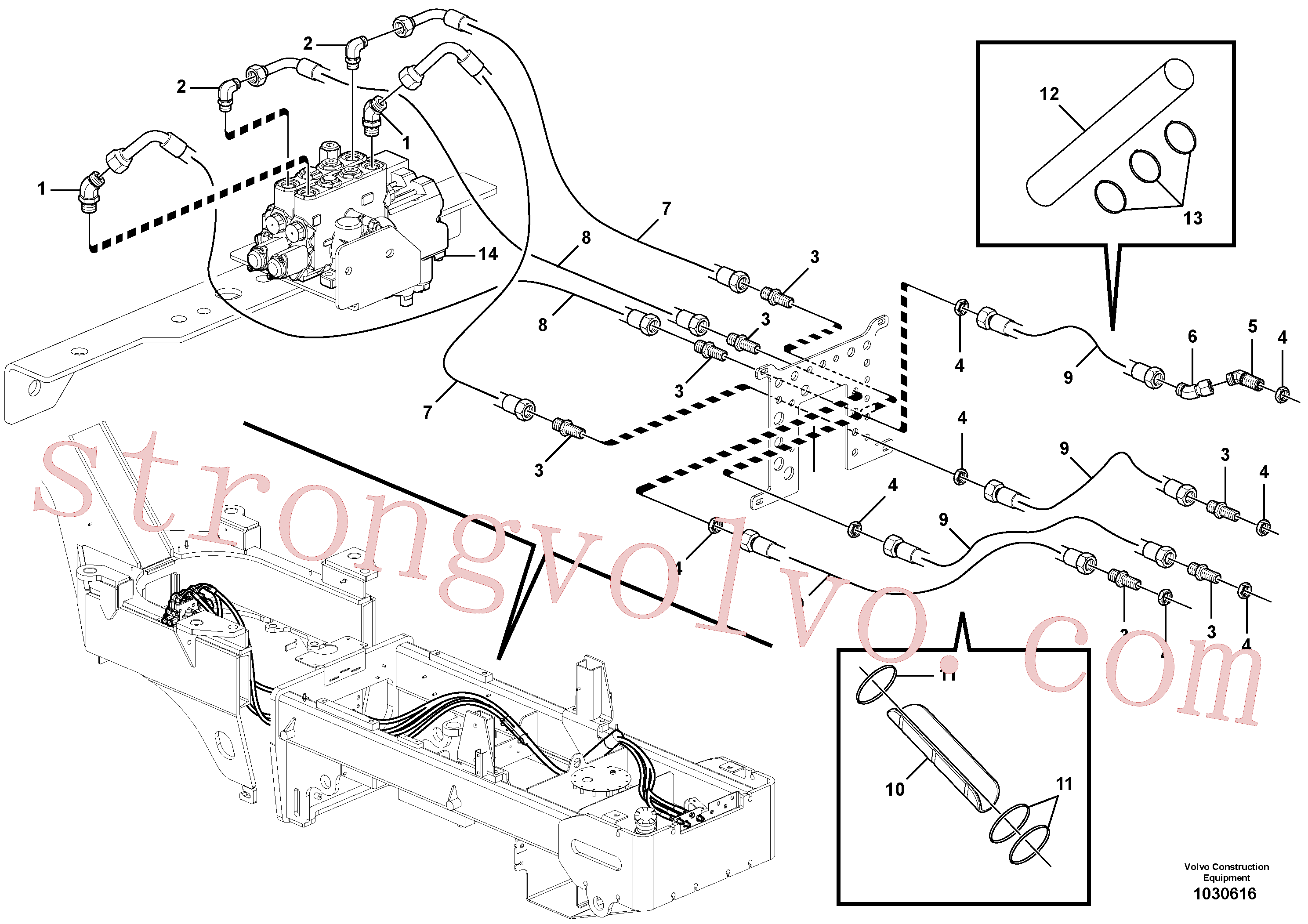 RM59054189 Volvo Circuito auxiliar de 2 bancos de montagem dianteira - válvula à traseira(1030616 Montagem)