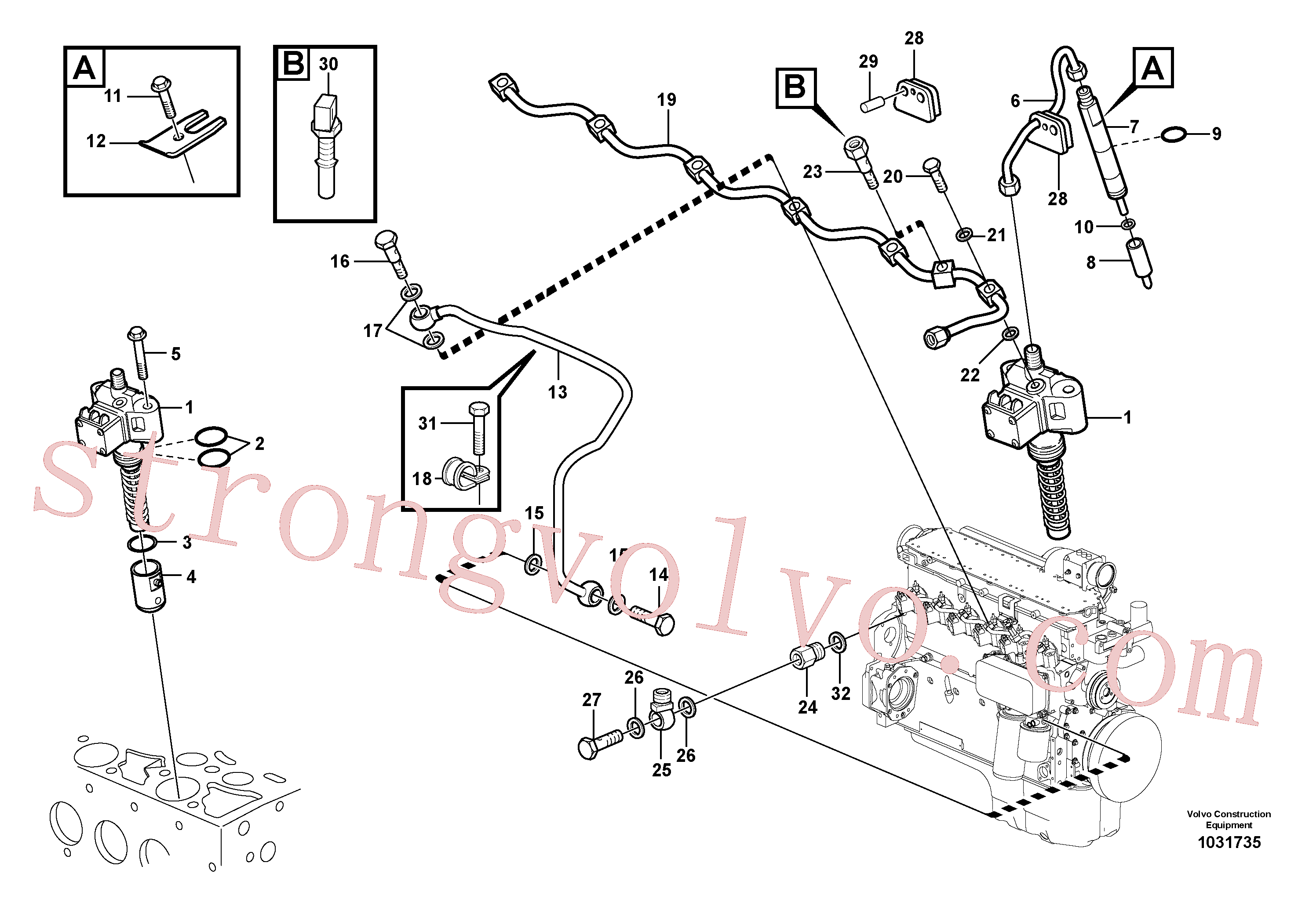 VOE20405559 Volvo Linhas de combustível e injectores(1031735 Montagem)