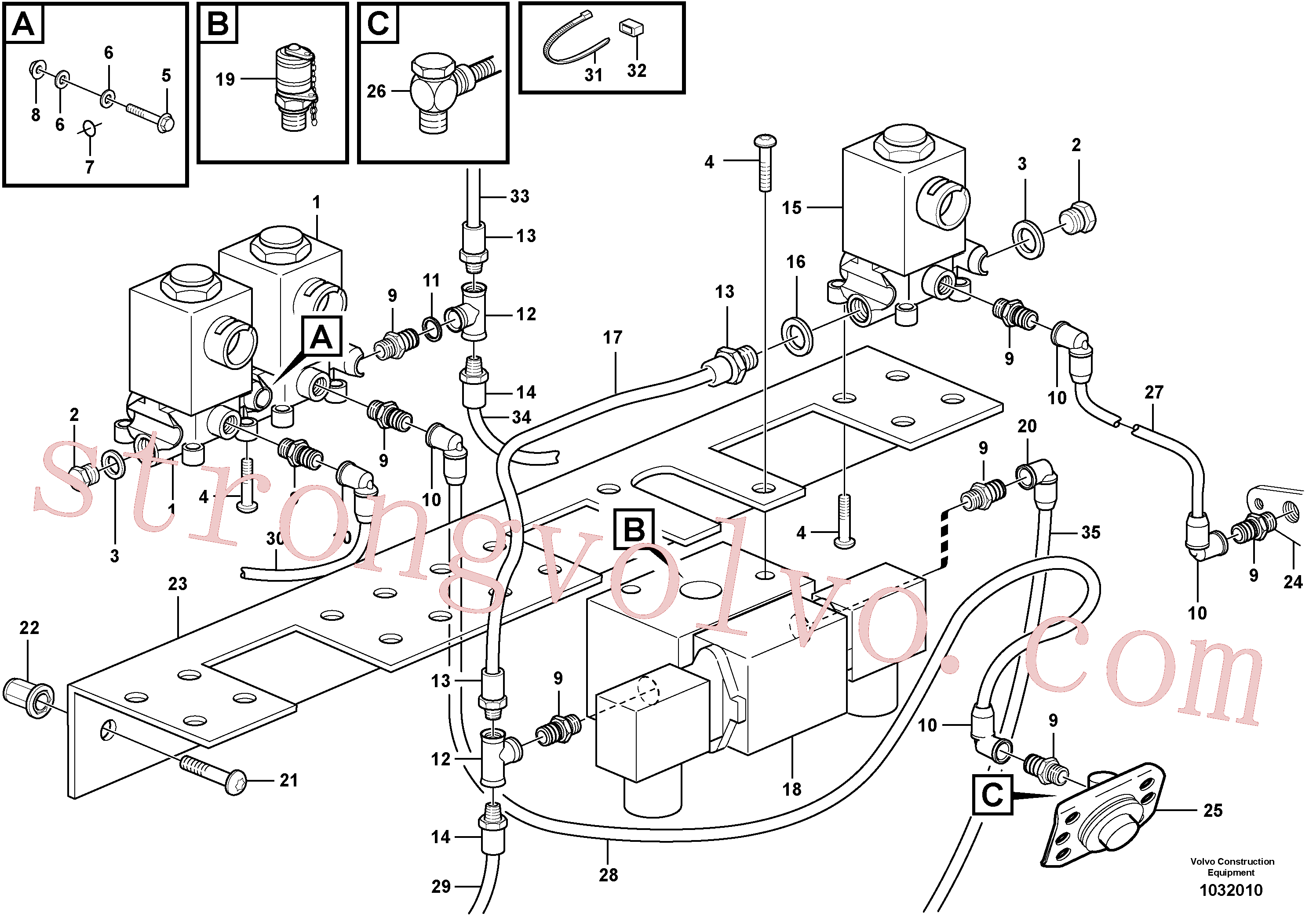 VOE11196378 Volvo Sistema pneumático, bloqueio do diferencial, cabina(1032010 Montagem)