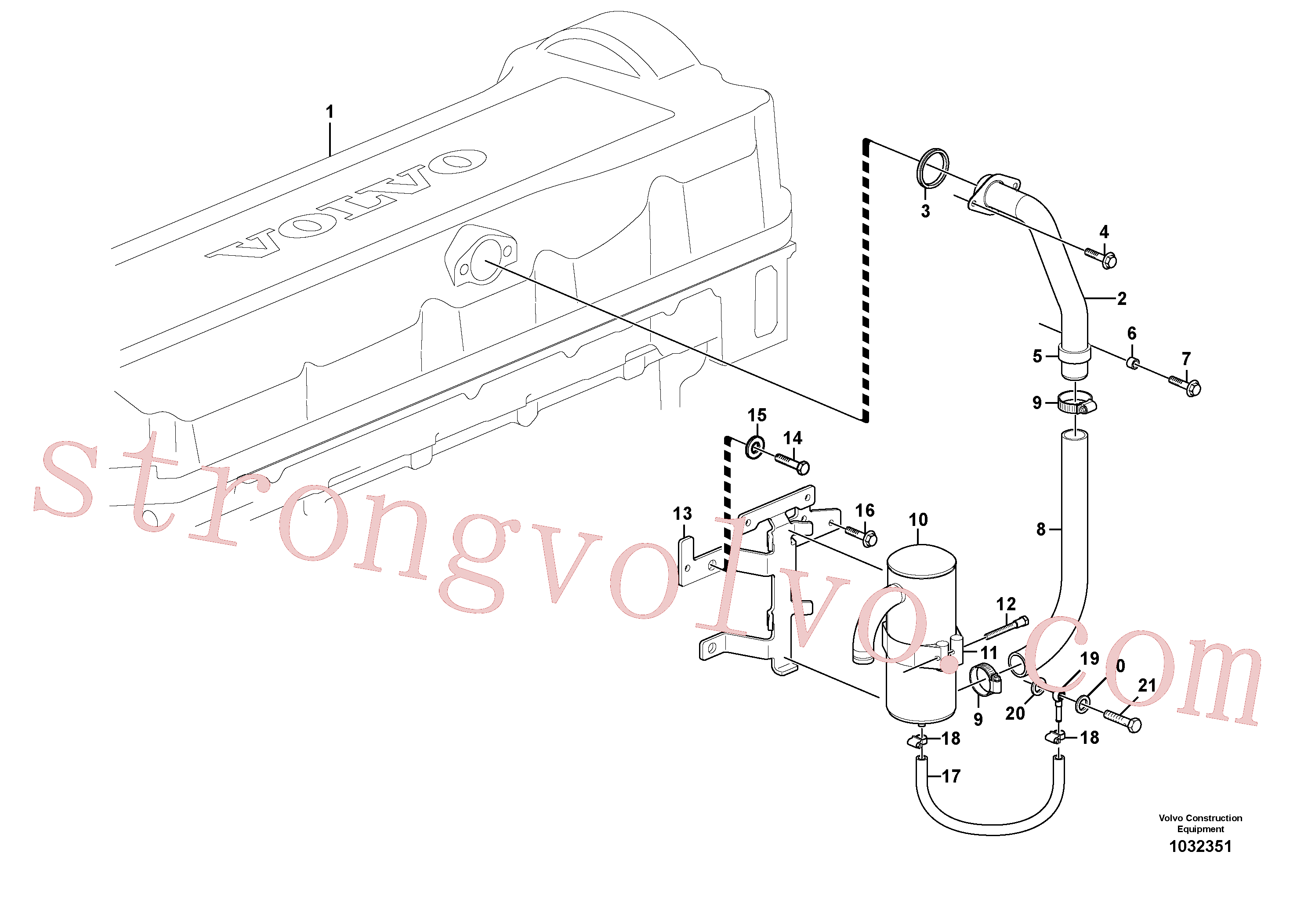 VOE420914 Volvo Ventilação do cárter(1032351 Montagem)