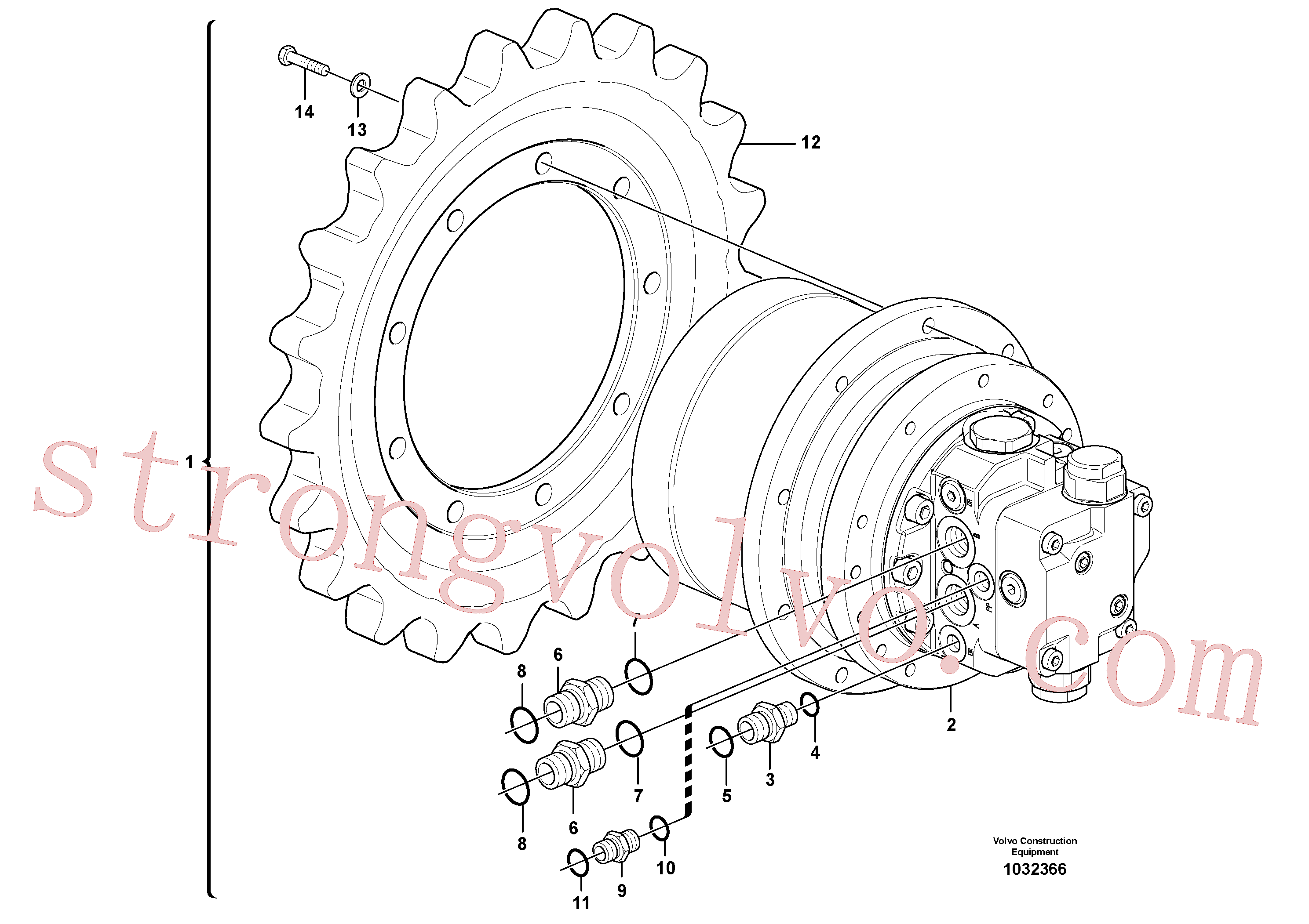 VOE15680068 Volvo Motor de curso com peças de montagem(1032366 Montagem)