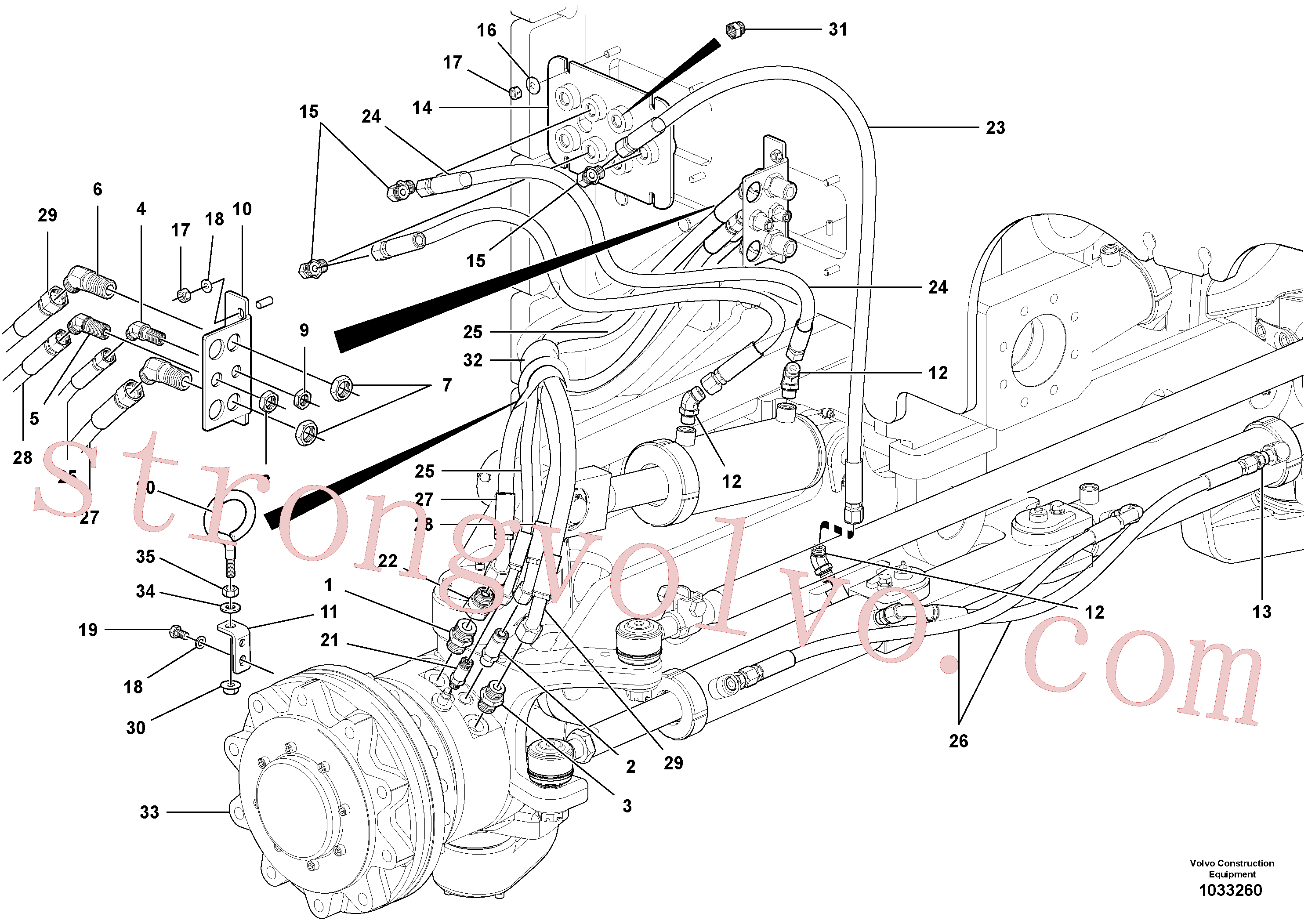 VOE937275 Volvo Circuito hidráulico do eixo dianteiro - tracção integral (awd)(1033260 Montagem)