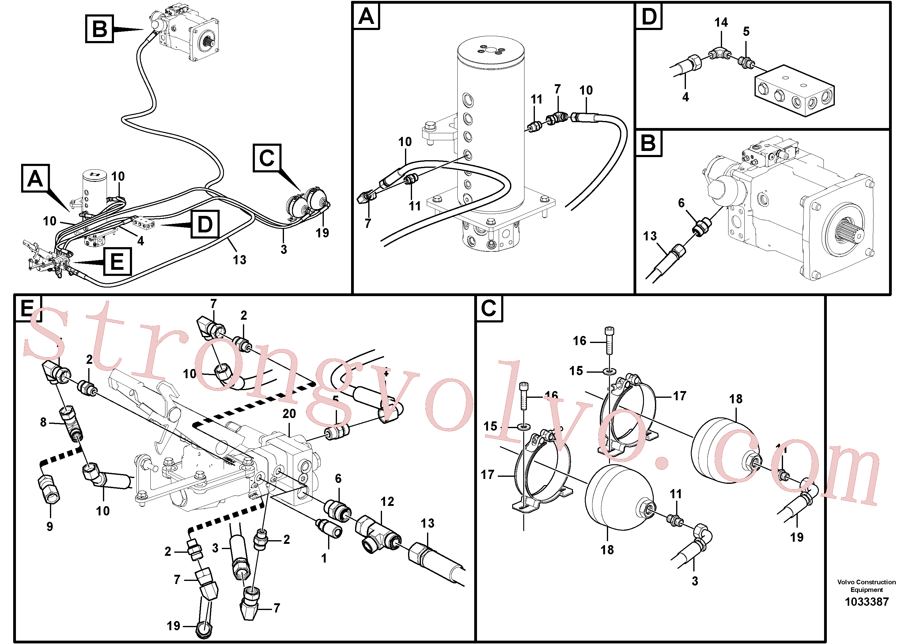 VOE938666 Volvo Sistema hidráulico, linha de travão superior(1033387 Montagem)