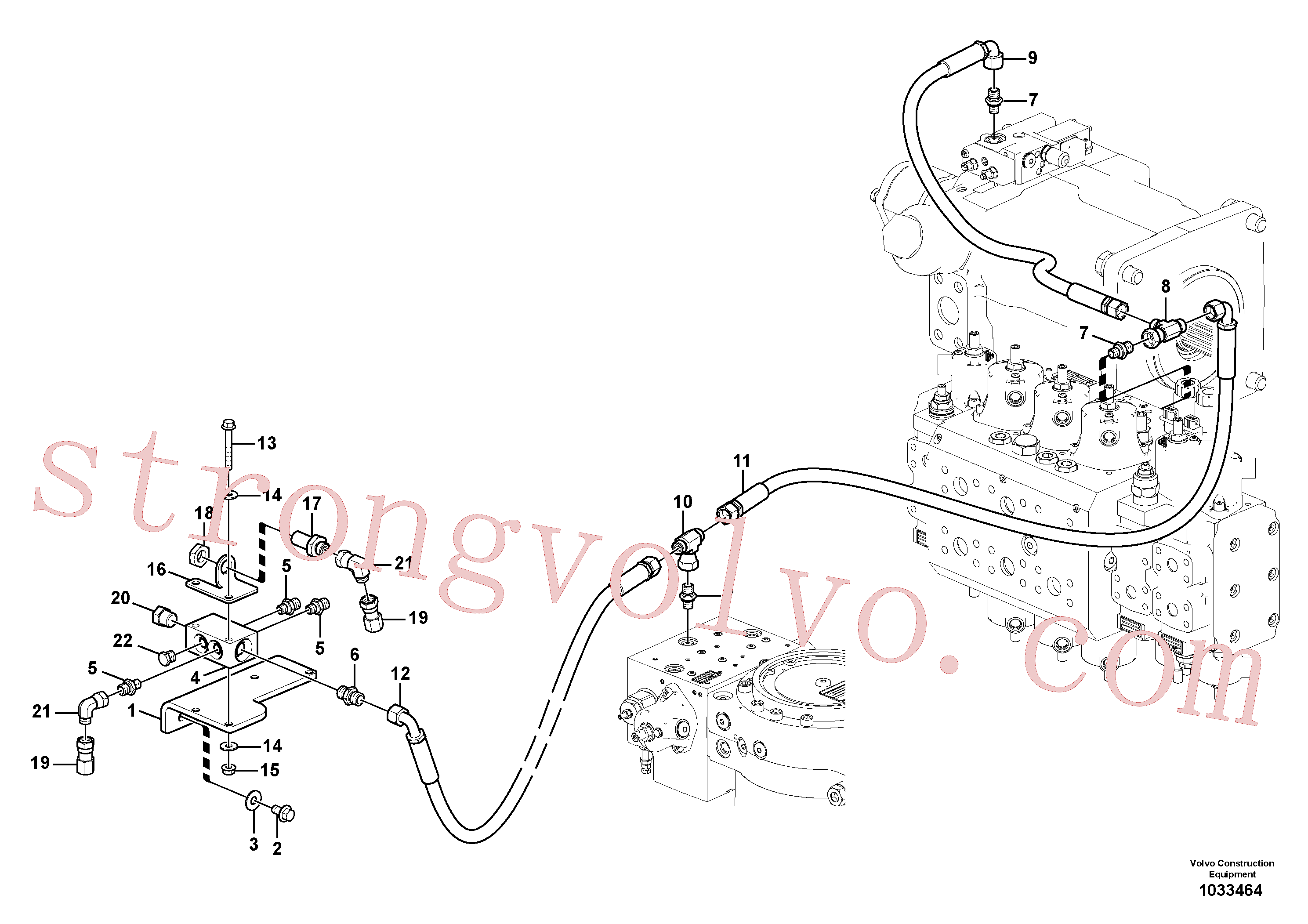 VOE936481 Volvo Sistema servomotor, suporte do filtro e tubagem da bomba(1033464 Montagem)