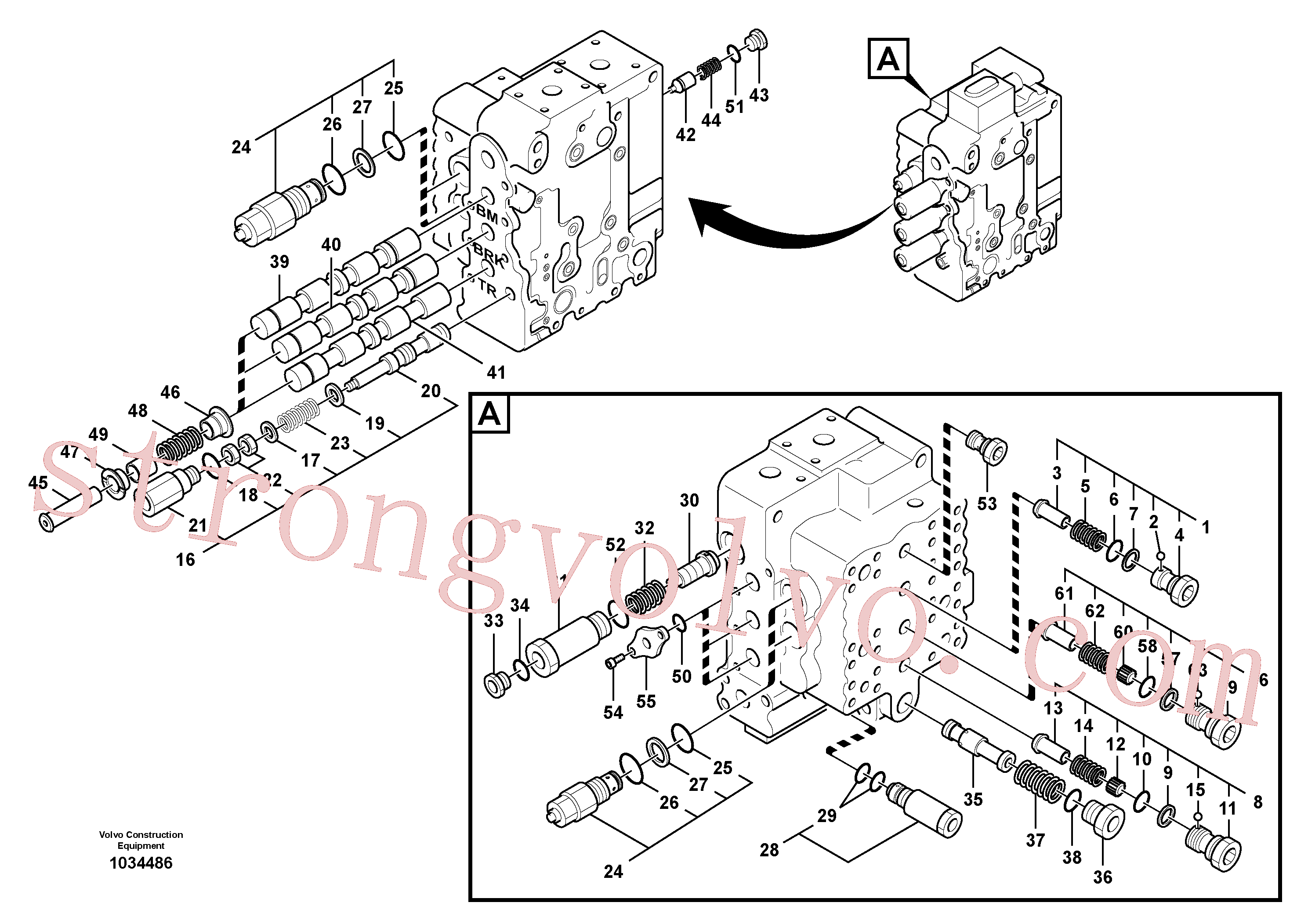 SA7273-10690 Volvo Válvula mestra de comando, lança, balde e curso do lado direito(1034486 Montagem)
