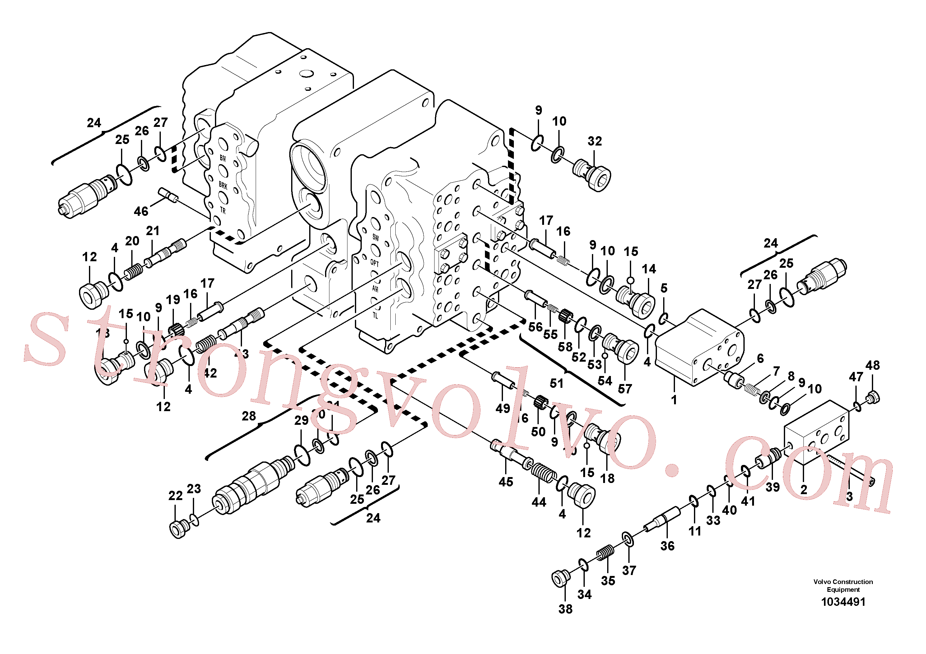 SA7271-11040 Volvo Válvula mestra de comando, Válvula de comando, válvula de alívio e suspensão do braço de afundamento(1034491 Montagem)