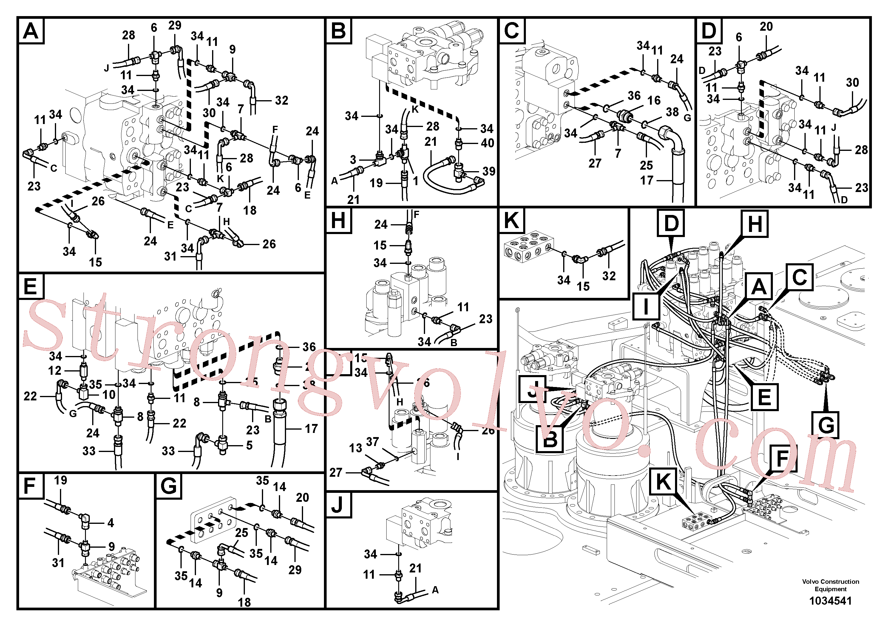 SA9451-02233 Volvo Sistema servomotor, tubagem da válvula de comando(1034541 Montagem)