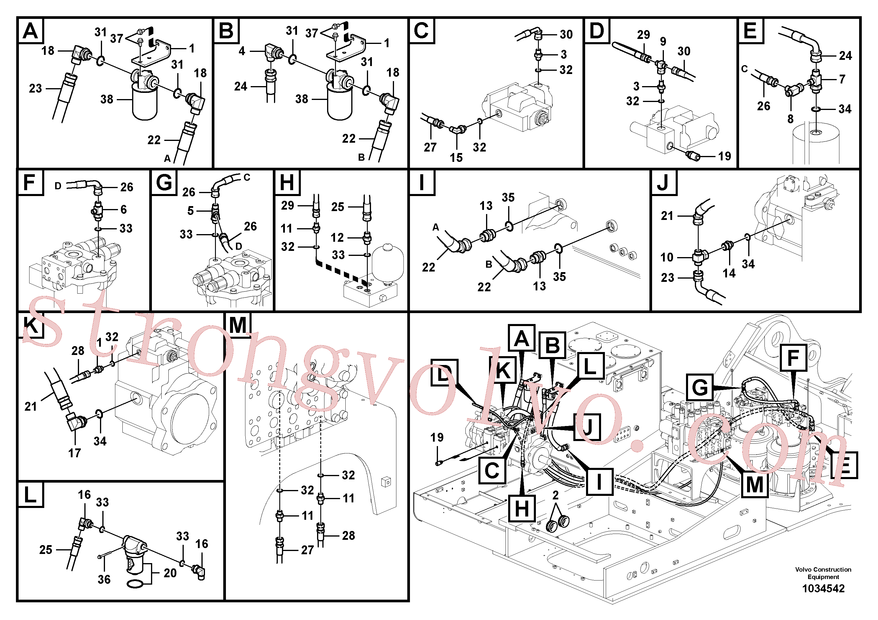 SA9451-04310 Volvo Sistema servomotor, suporte do filtro e tubagem da bomba(1034542 Montagem)