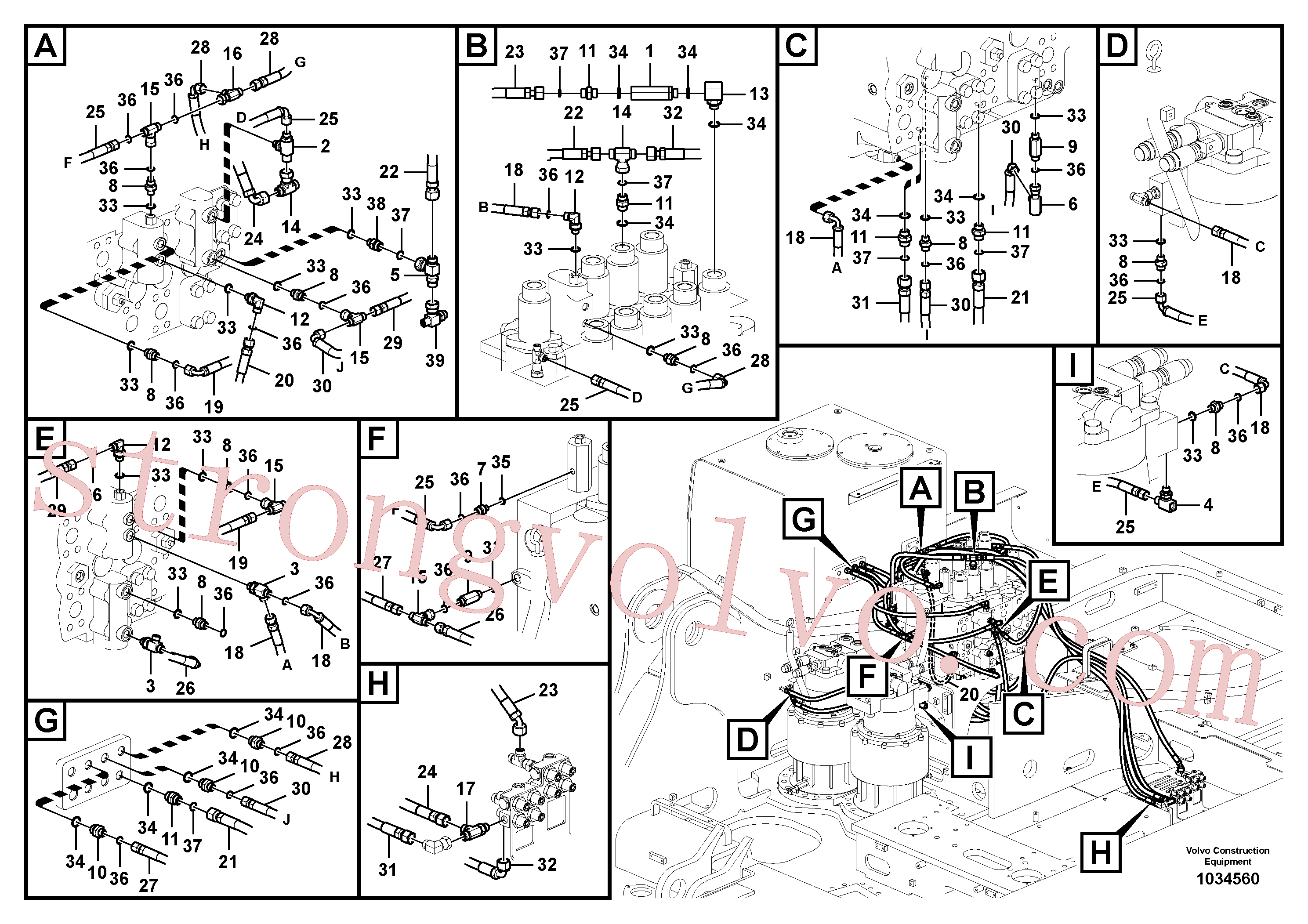 VOE14552818 Volvo Sistema servomotor, tubagem da válvula de comando(1034560 Montagem)