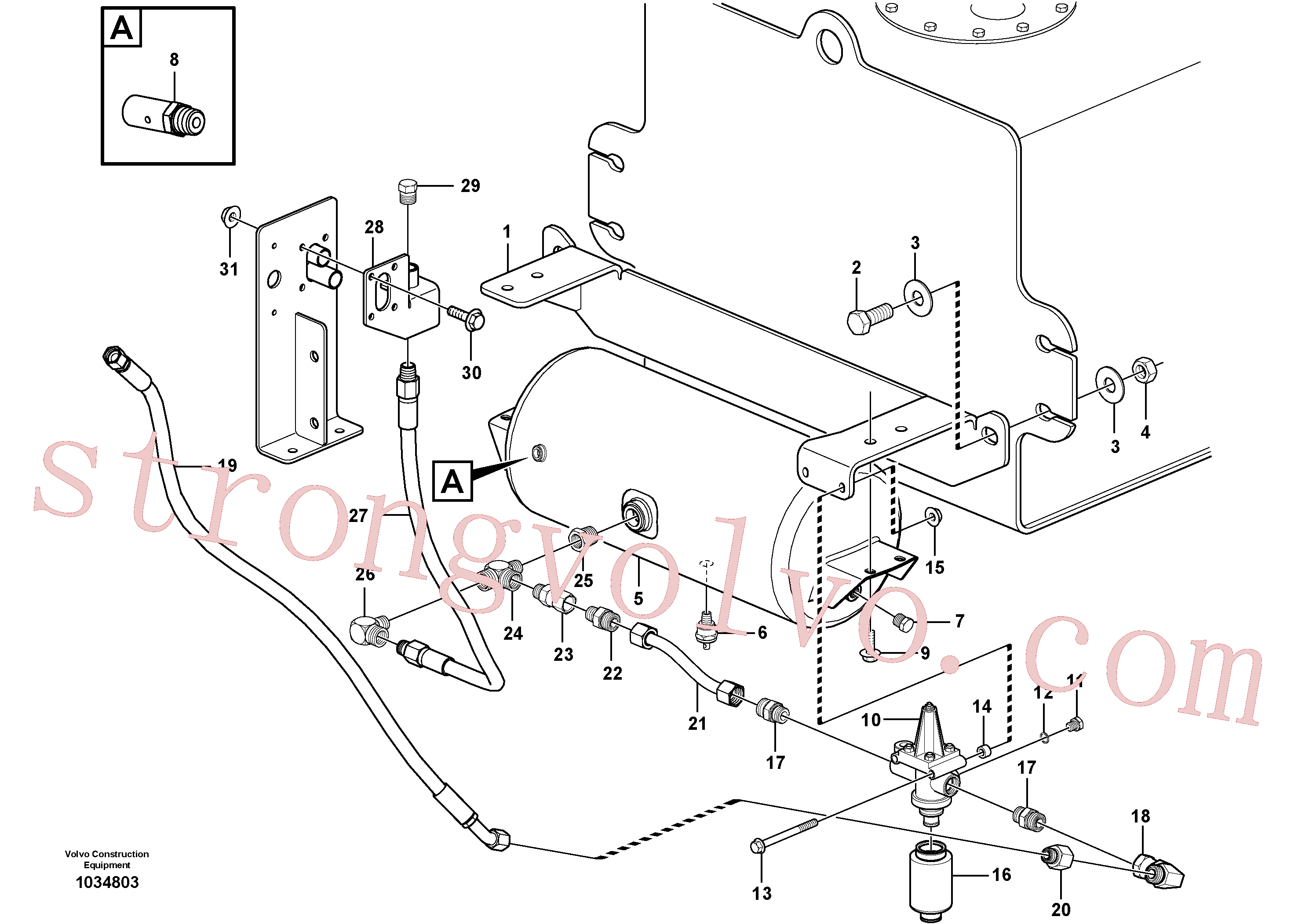 VOE15029004 Volvo Reservatório do ar comprimido com acessórios(1034803 Montagem)