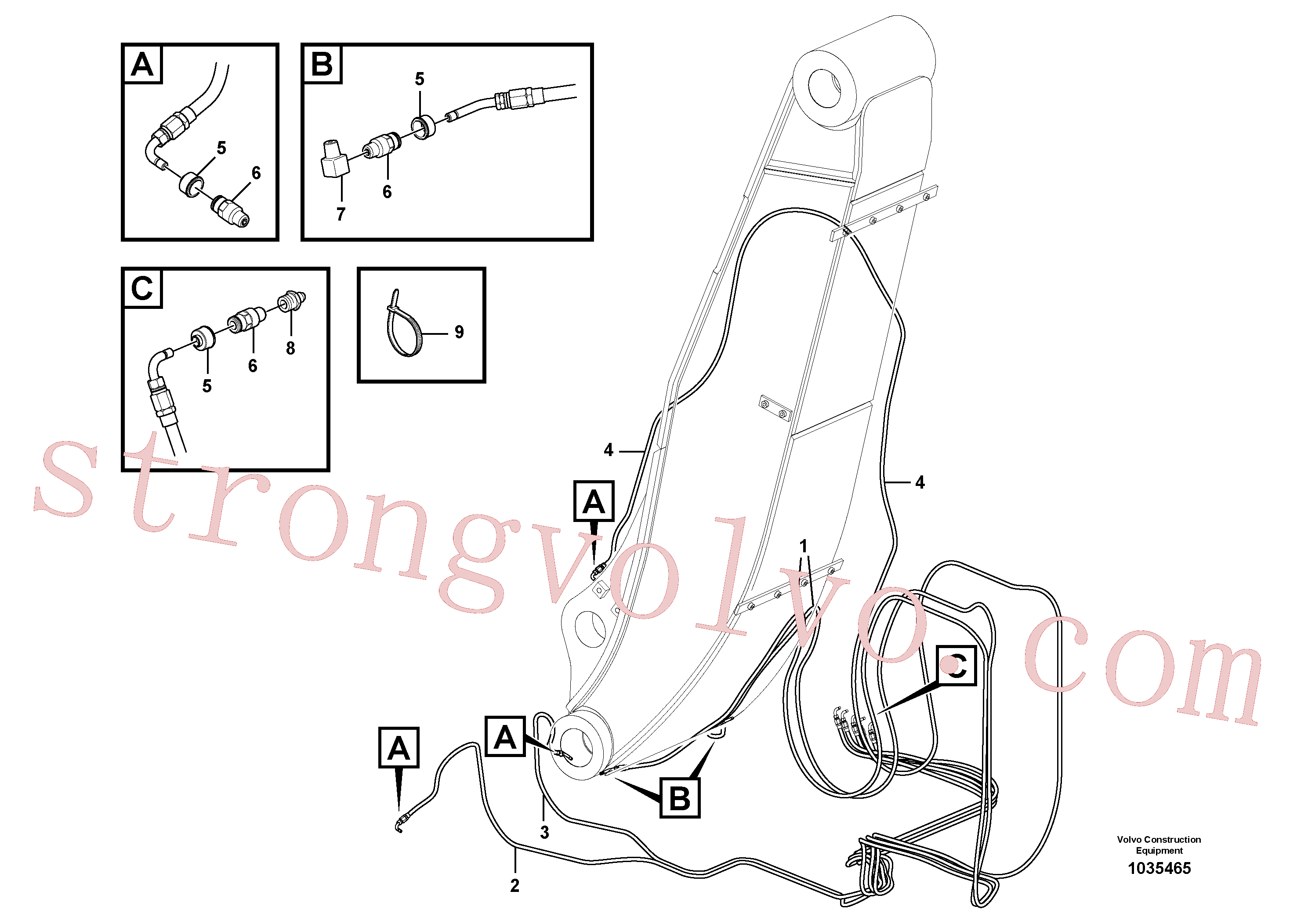VOE14565316 Volvo Lança e tubagem de massa lubrificante, ajustável 1ª(1035465 Montagem)