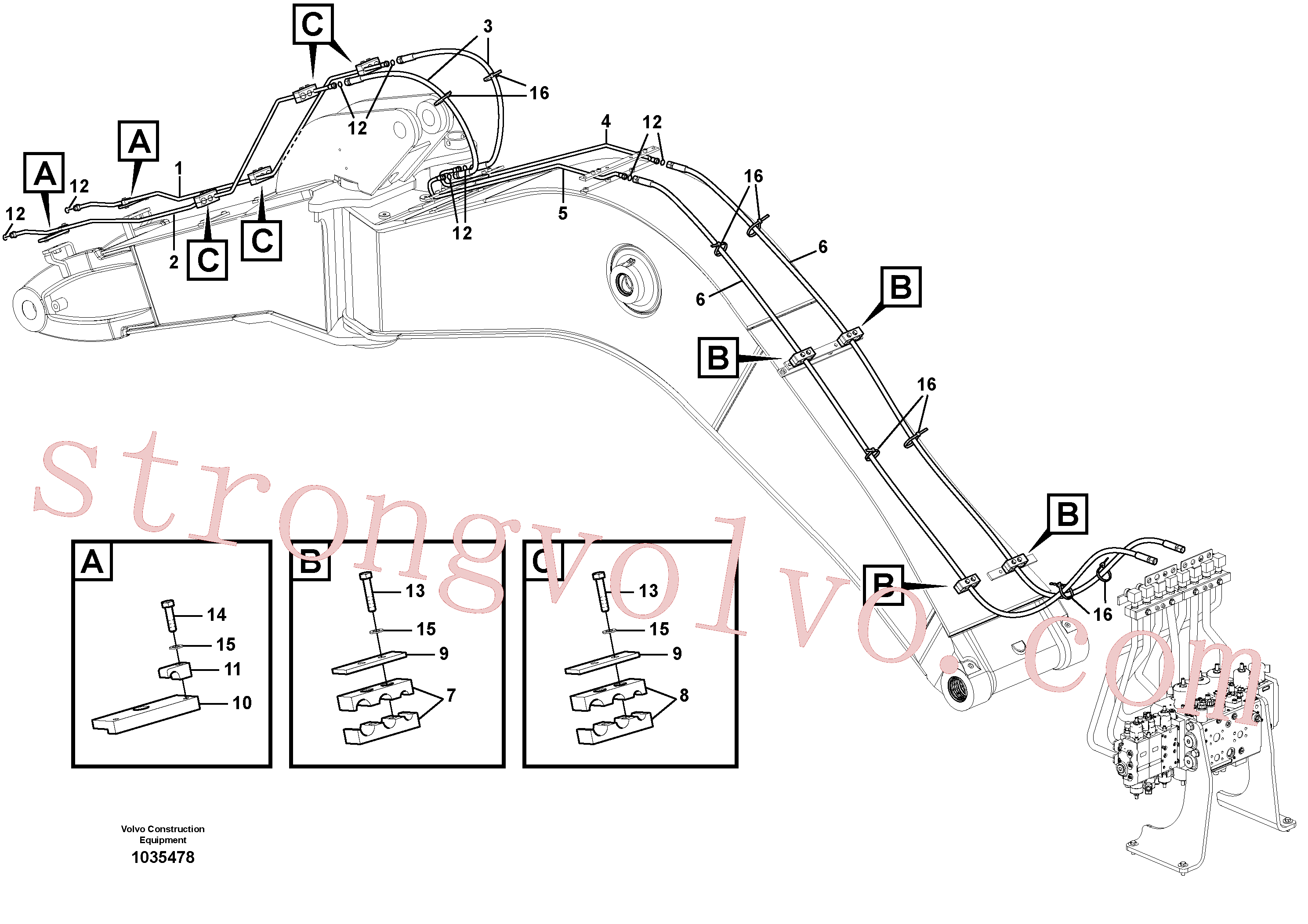 VOE936250 Volvo Hidráulica de serviço, encaixe rápido na lança(1035478 Montagem)