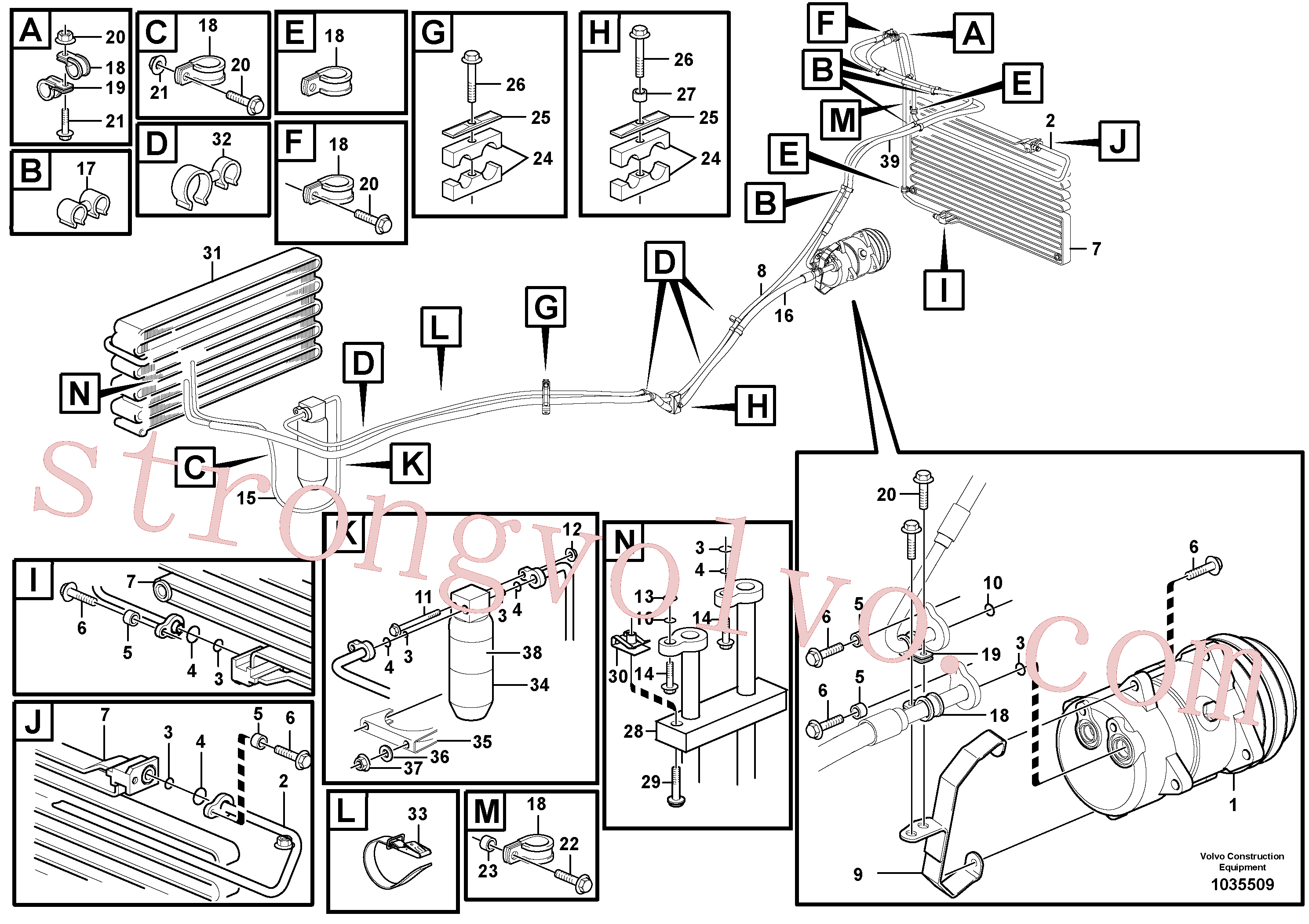 VOE982038 Volvo Conjunto de mangueira: evaporador, receptor secador e condensador.(1035509 Montagem)