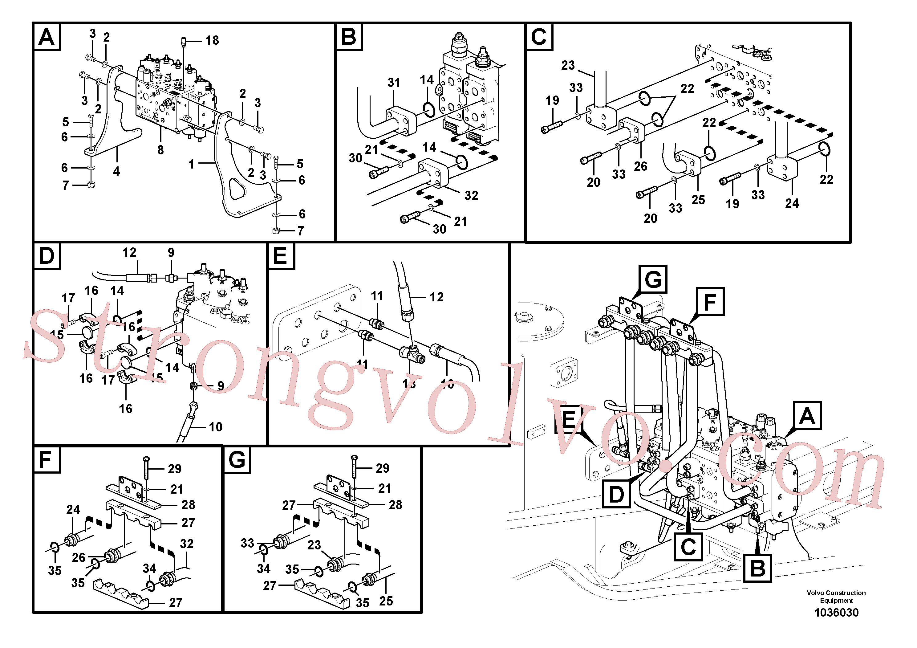 VOE14641021 Volvo Sistema hidráulico, válvula de comando da lança e articulação(1036030 Montagem)