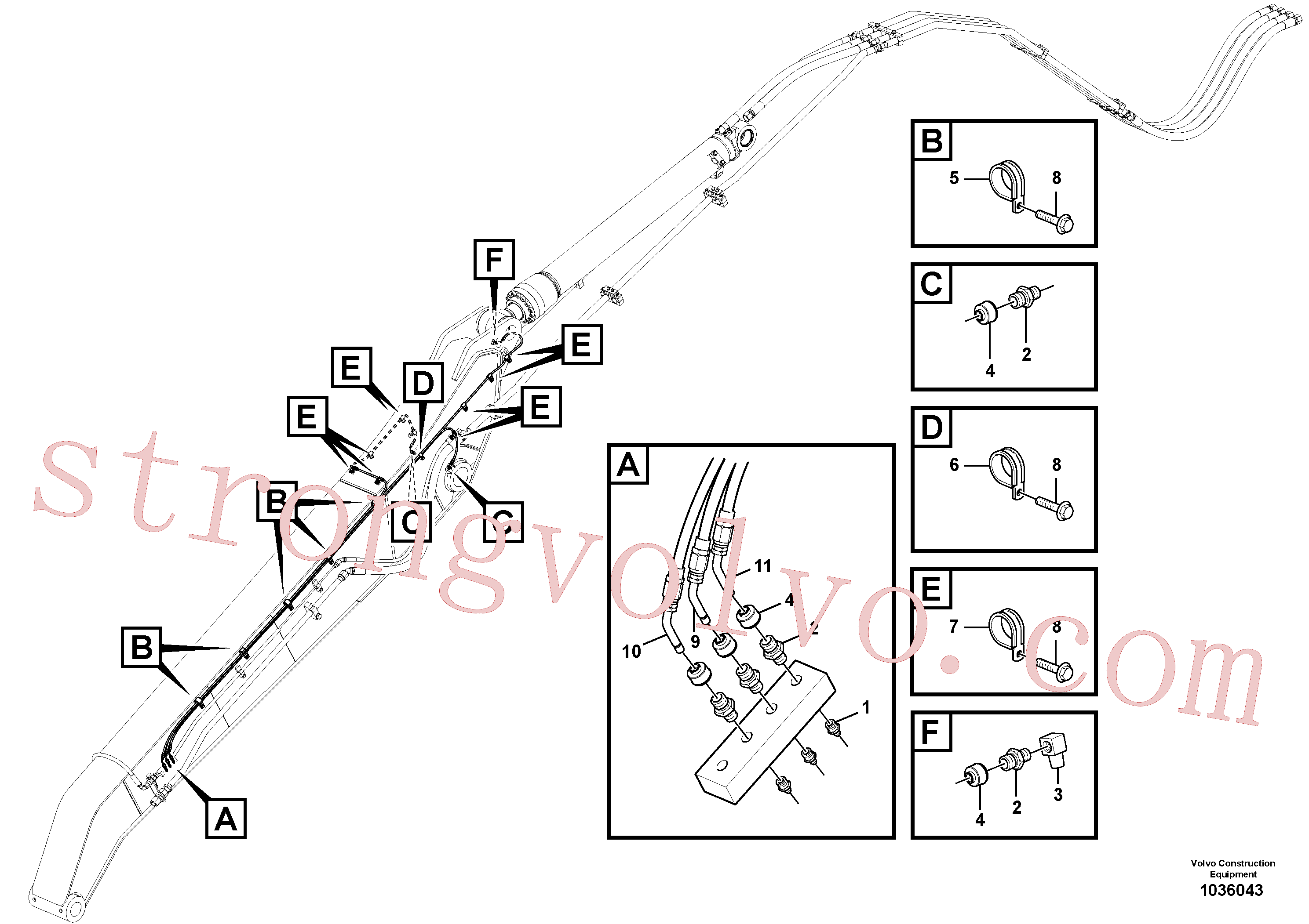 SA9316-00801 Volvo Tubagem e lubrificação com massa da lança(1036043 Montagem)