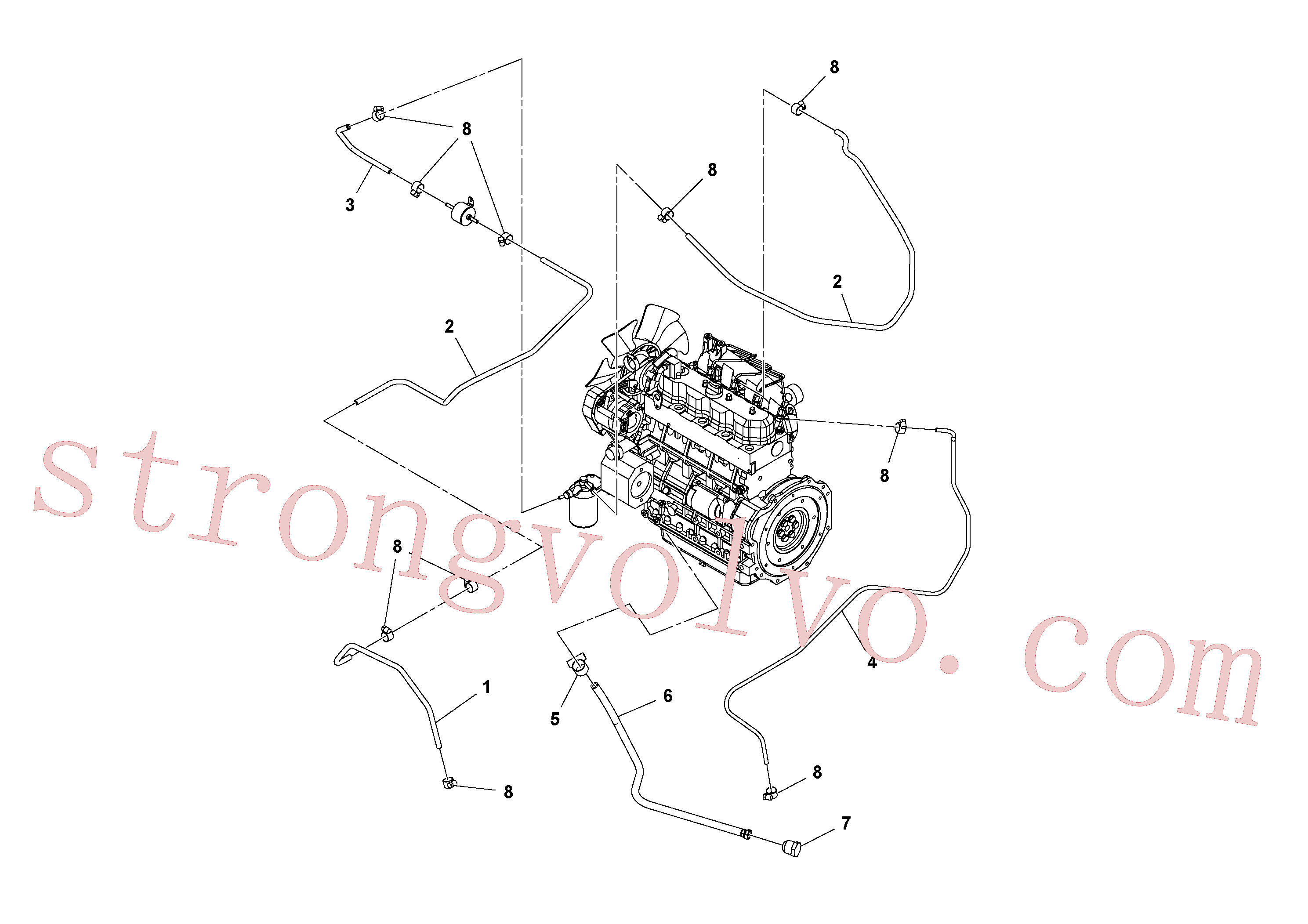 RM95671285 Volvo Instalação de linhas de combustível e de drenagem, Conjunto de linhas de drenagem e combustível(1036189 Montagem)
