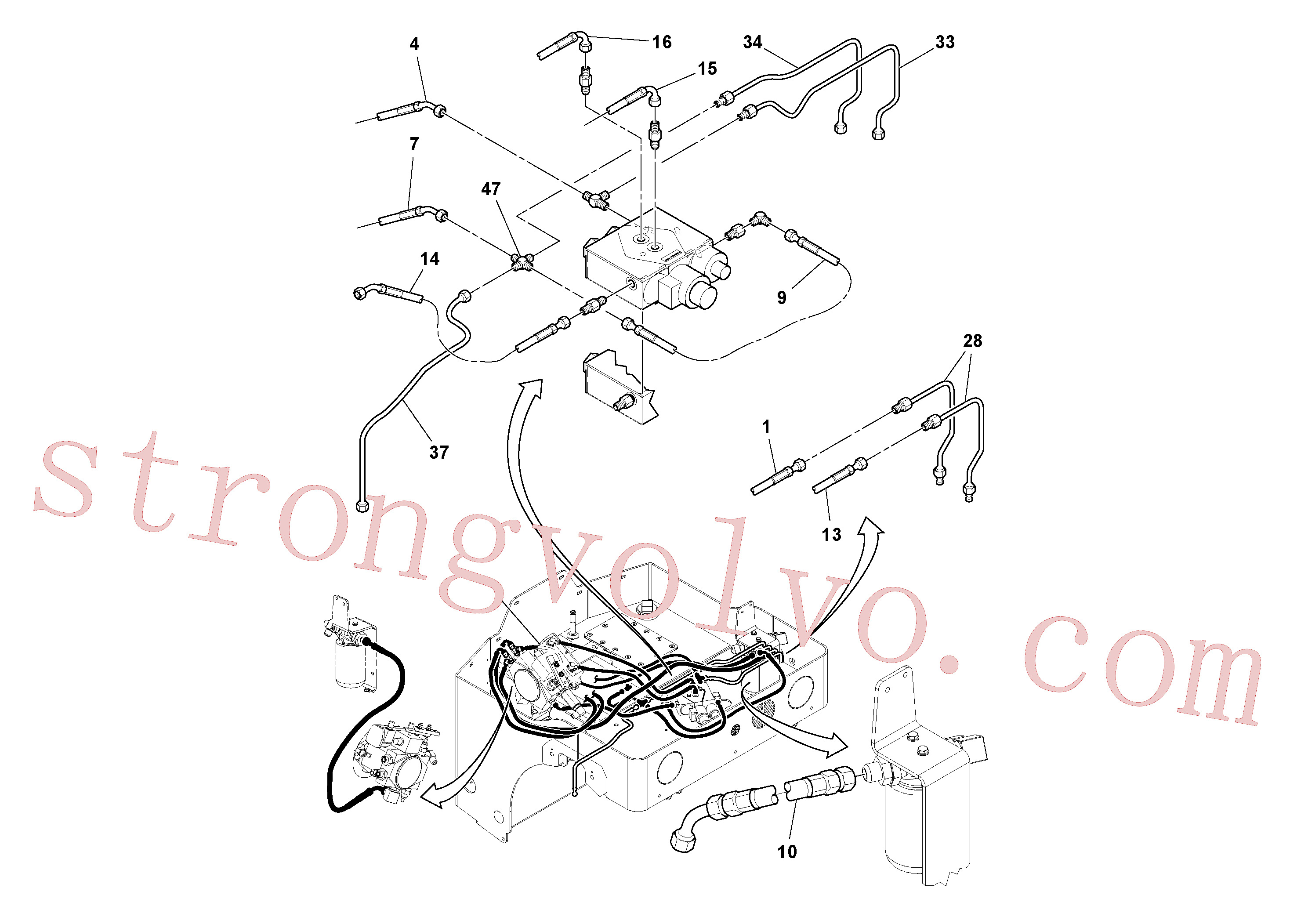 RM59197350 Volvo Instalação de mangueiras hidráulicas/braçadeira de tubo(1036314 Montagem)