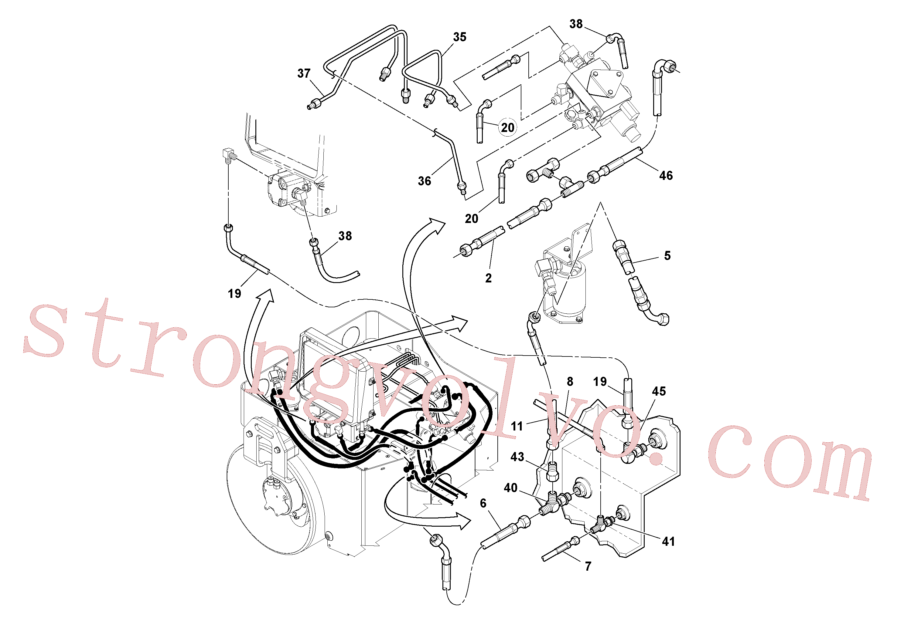 RM54462726 Volvo Instalação de mangueiras hidráulicas/braçadeira de tubo(1036315 Montagem)