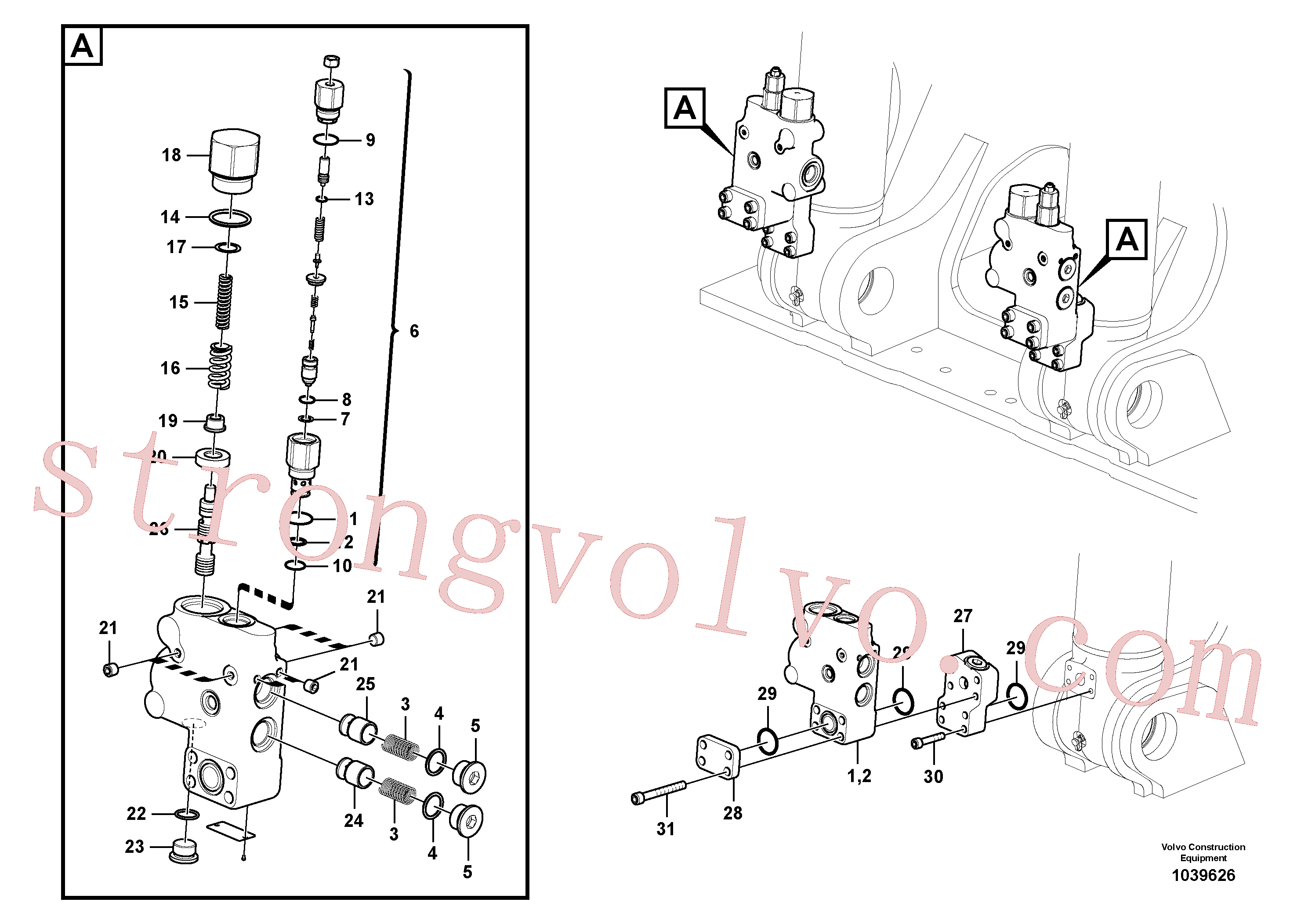 VOE14514122 Volvo Hidráulico de serviço, suporte da válvula de ruptura da lança(1039626 Montagem)
