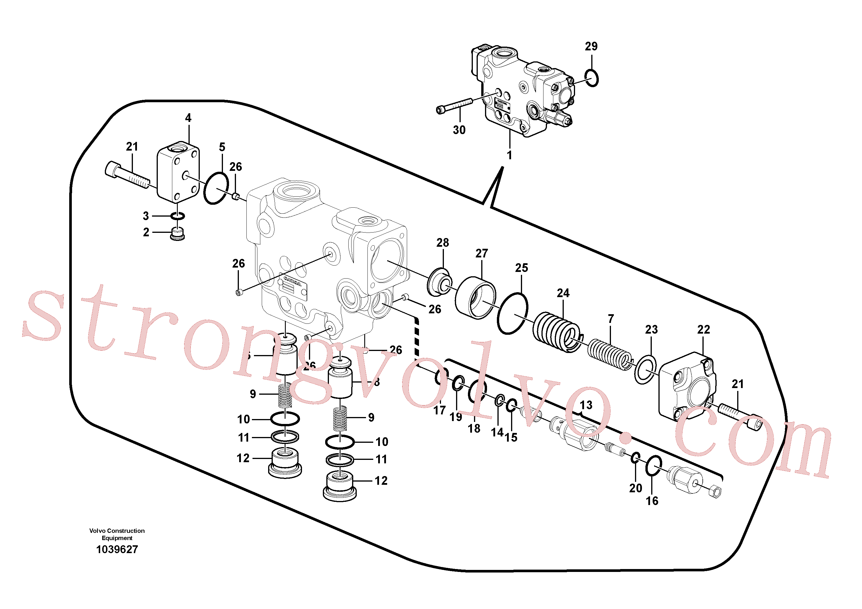 VOE14505564 Volvo Hidráulico de serviço, suporte da válvula de ruptura do braço de afundamento.(1039627 Montagem)