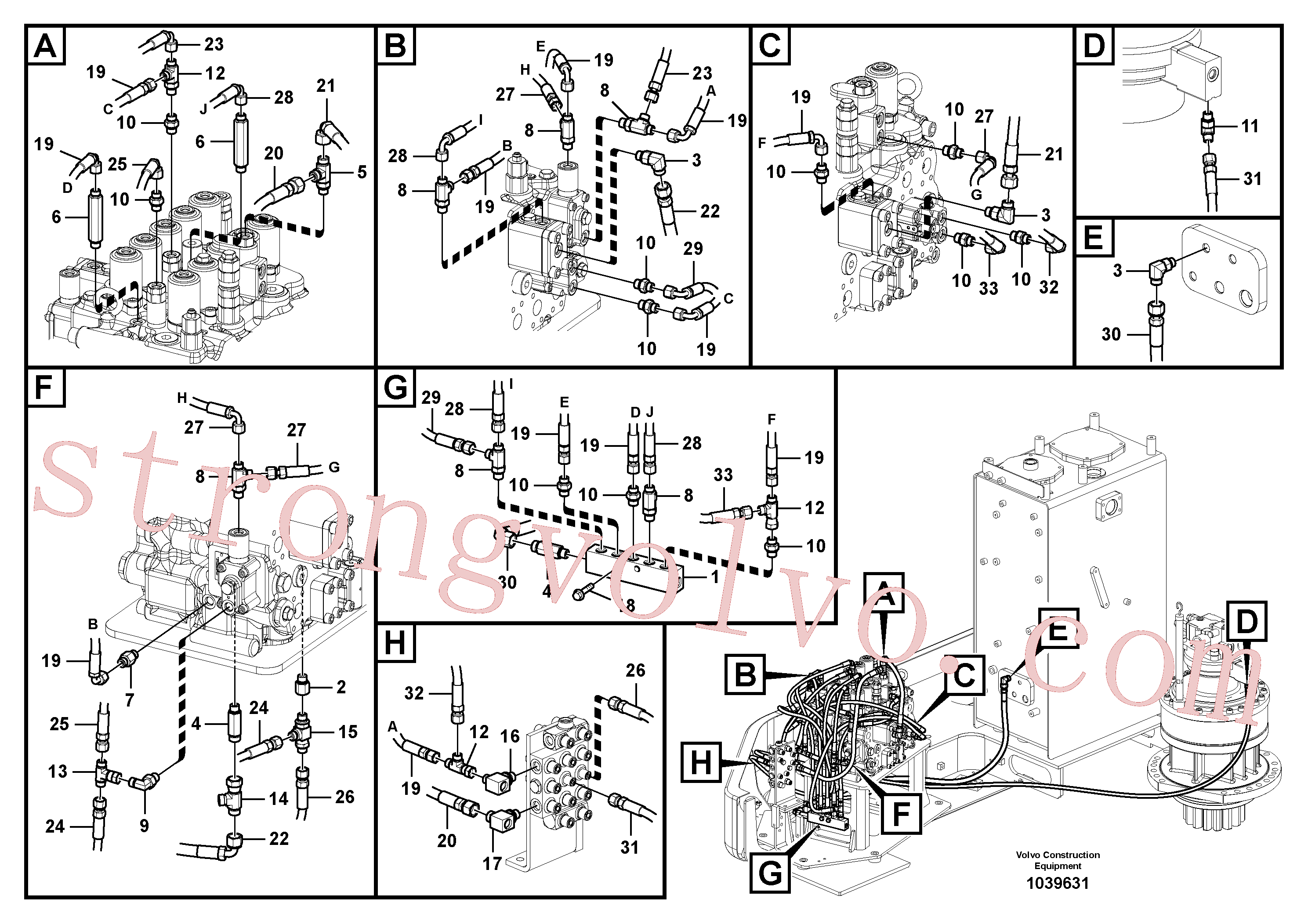 PJ5471046 Volvo Sistema servomotor, tubagem da válvula de comando(1039631 Montagem)