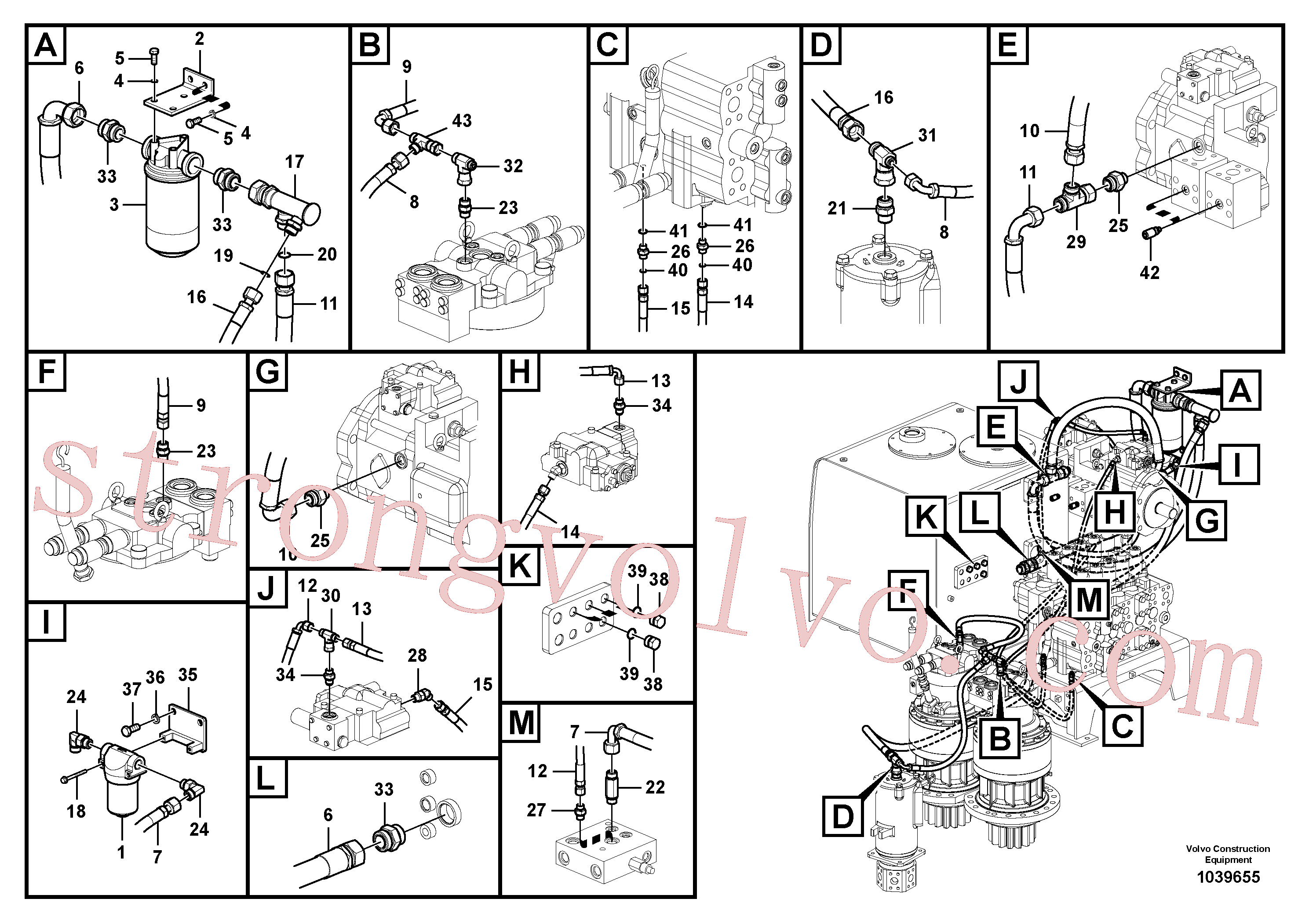 VOE937614 Volvo Sistema servomotor, suporte do filtro e tubagem da bomba(1039655 Montagem)