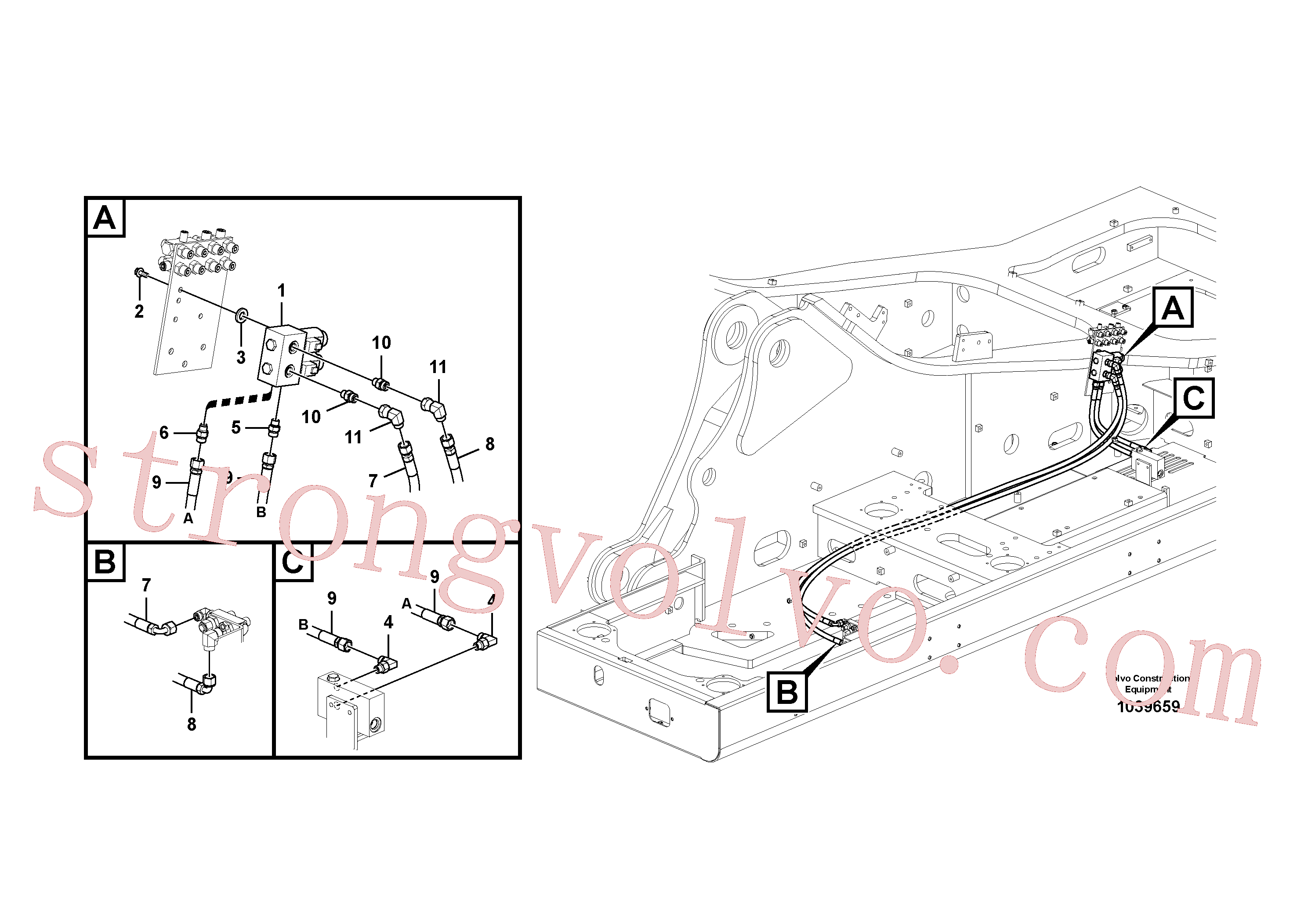 VOE937141 Volvo Sistema servomotor, martelo e corte(1039659 Montagem)