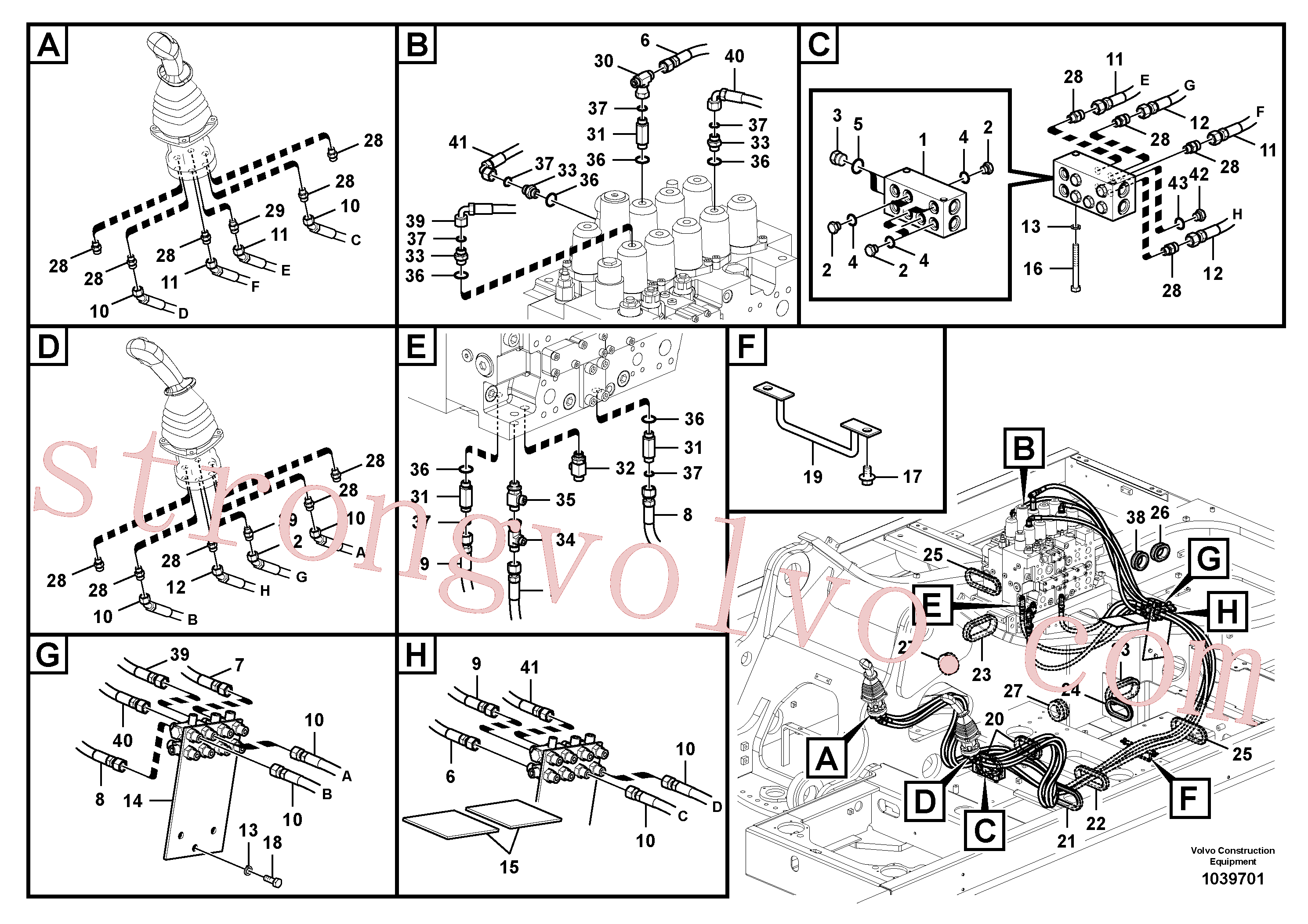 VOE14598593 Volvo Sistema servomotor, válvula de comando para válvula de comando à distância(1039701 Montagem)