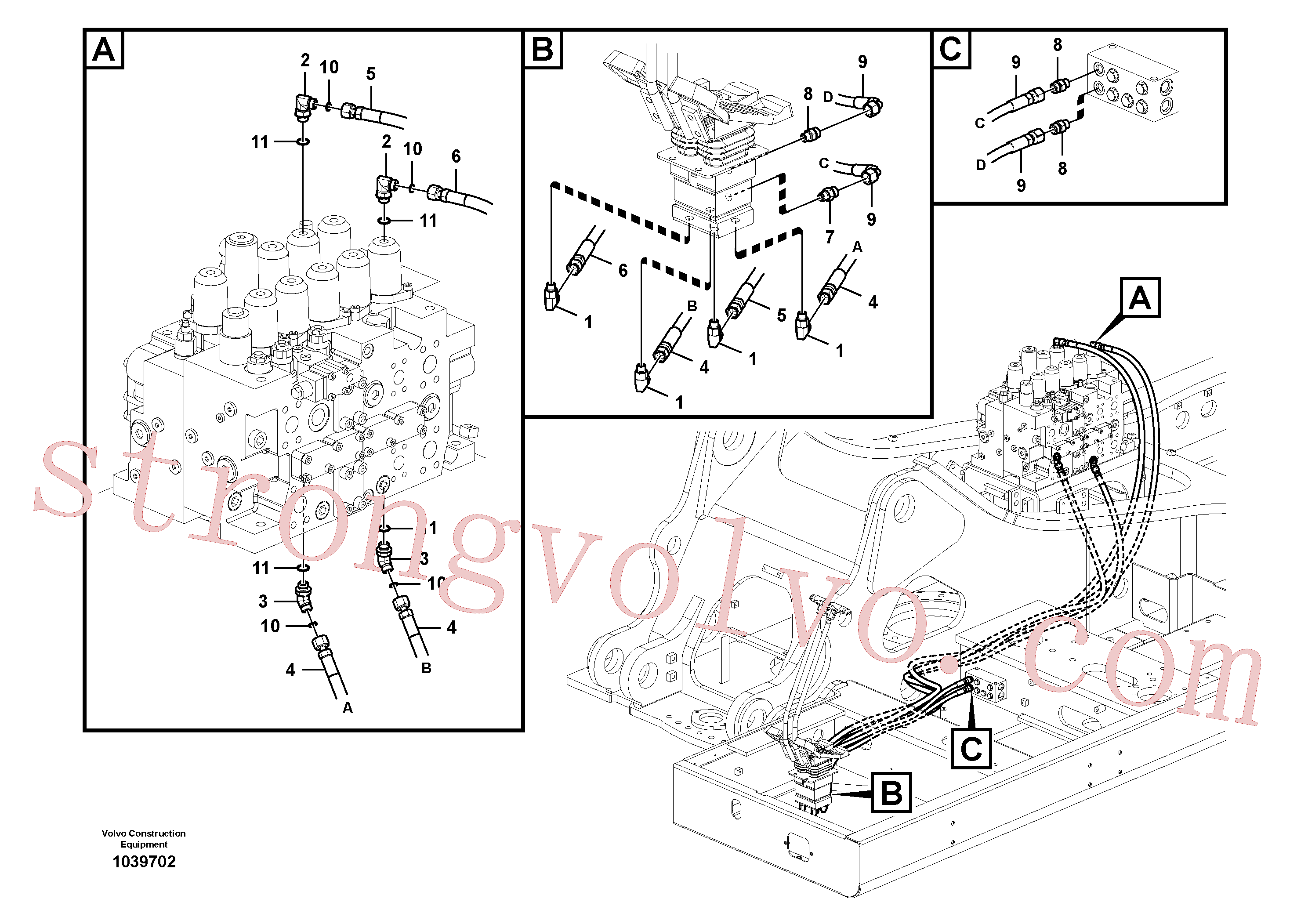 VOE937591 Volvo Sistema servomotor, válvula de comando para válvula de comando à distância(1039702 Montagem)