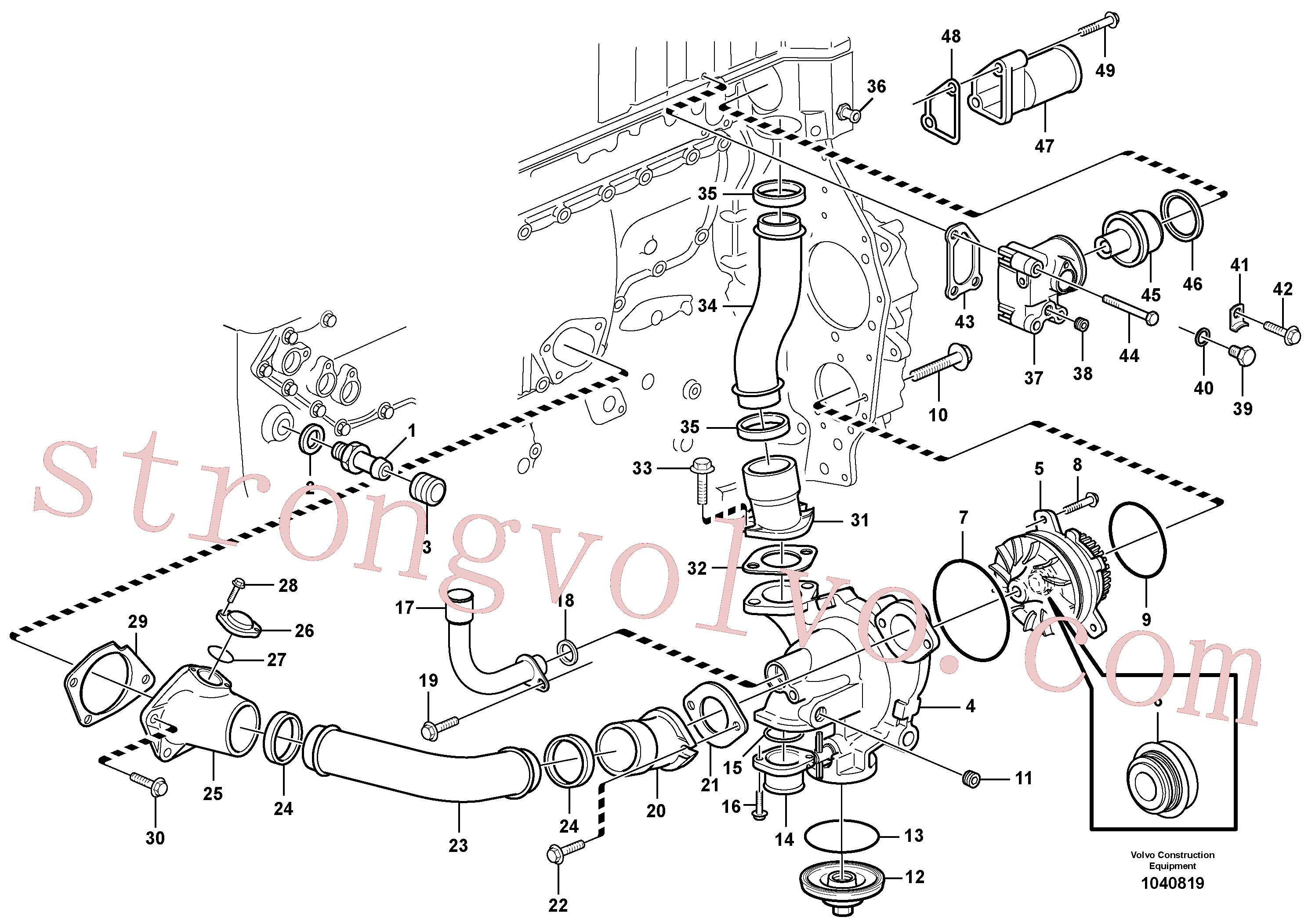 VOE13947790 Volvo Alojamento do termóstato e da bomba de água(1040819 Montagem)