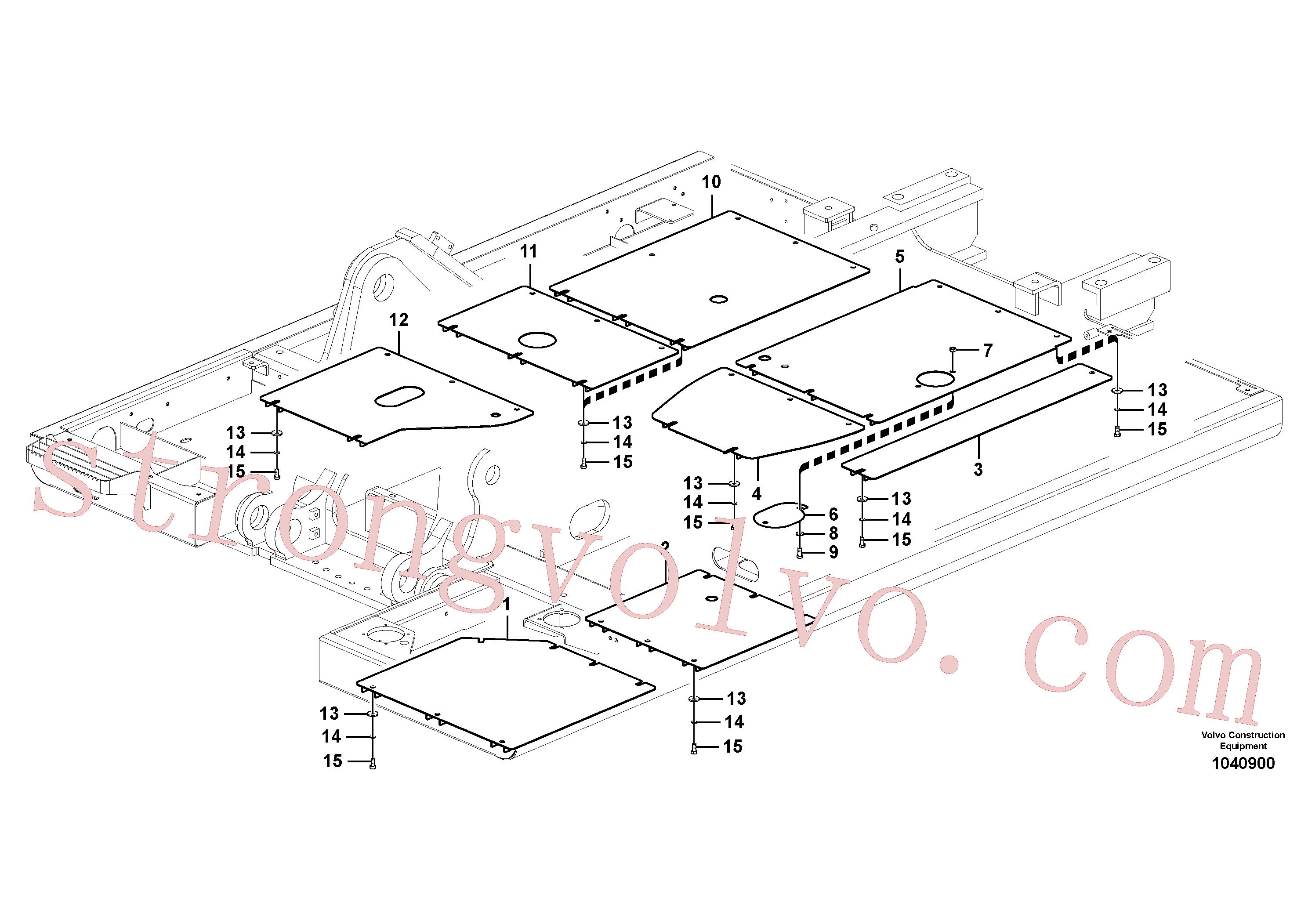 SA9119-11200 Volvo Escotilhas sob o motor, bombas hidráulicas, arrefecedor, válvula m. e depósito de combustível(1040900 Montagem)