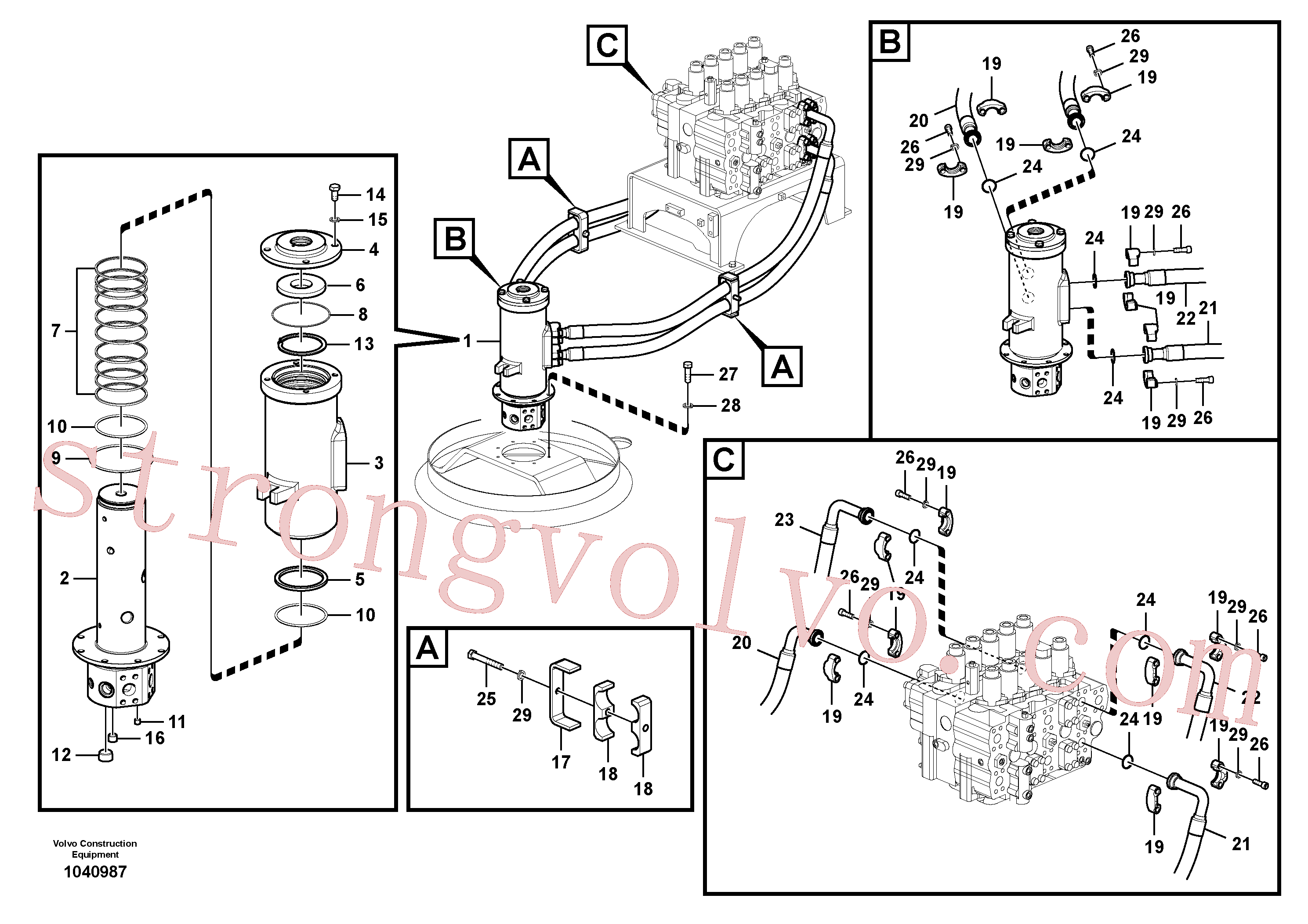 VOE992587 Volvo Linha da rótula, válvula de comando à rótula(1040987 Montagem)